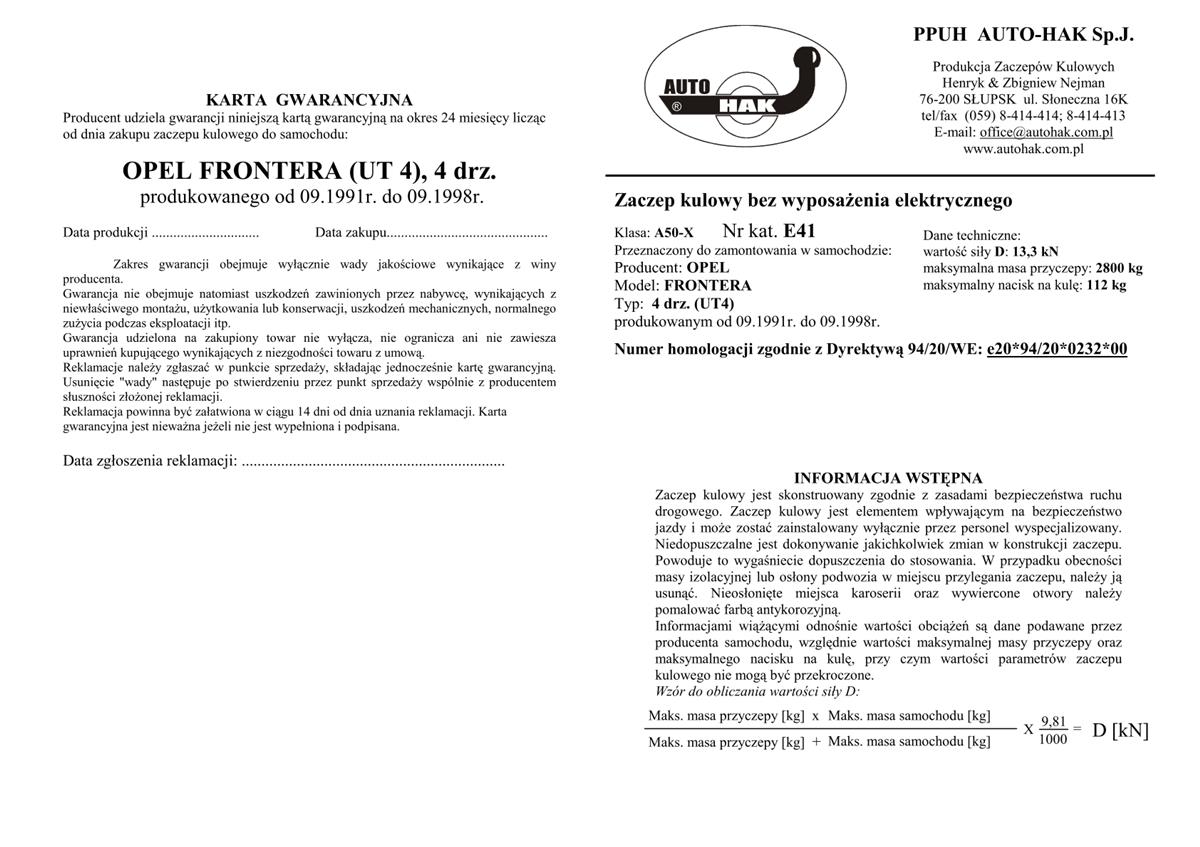 Opel Frontera Çeki Demiri