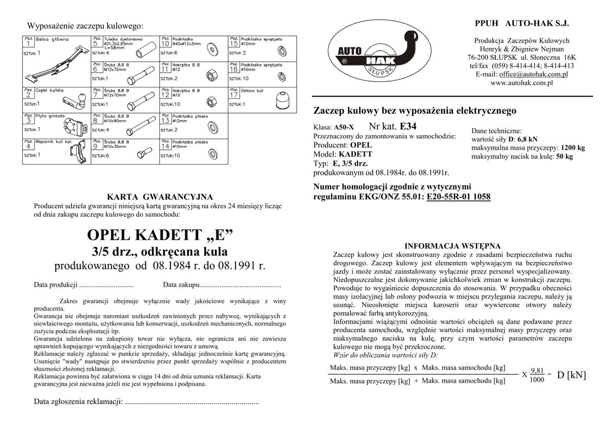 Opel Kadet Çeki Demiri