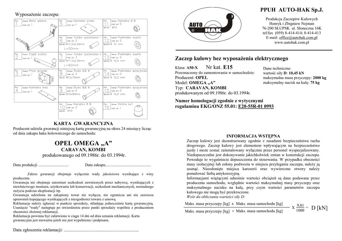 Opel Omaga Çeki Demiri
