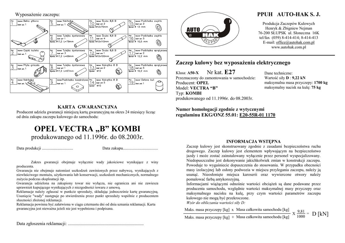 Opel Vectra Çeki Demiri