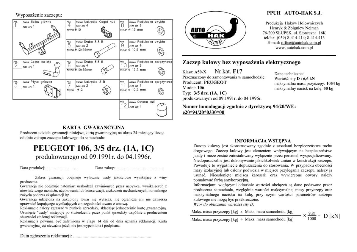 Peugeot 106 Çeki Demiri