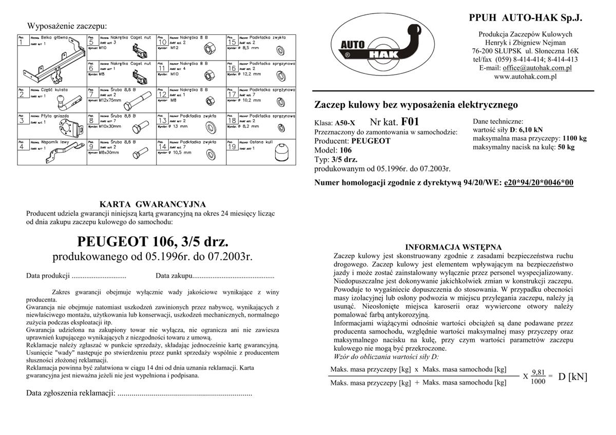Peugeot 106 Çeki Demiri