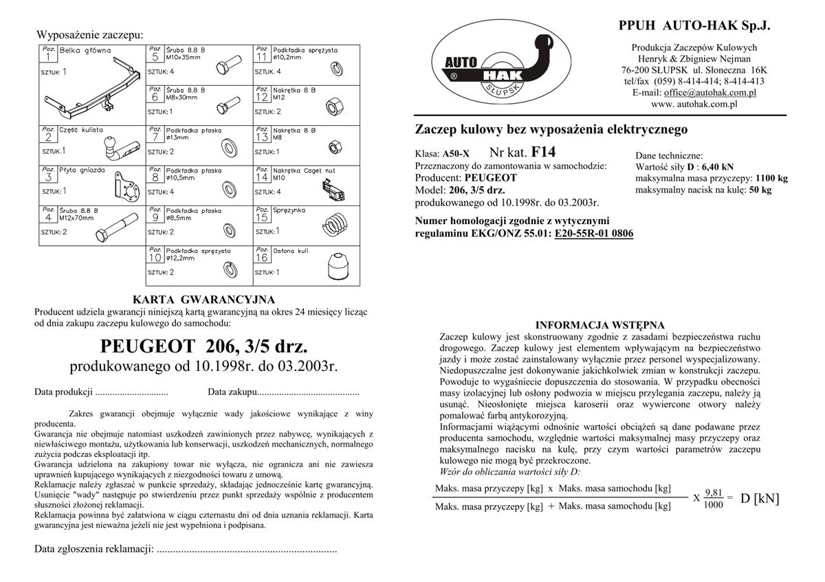 Peugeot 206 Çeki Demiri
