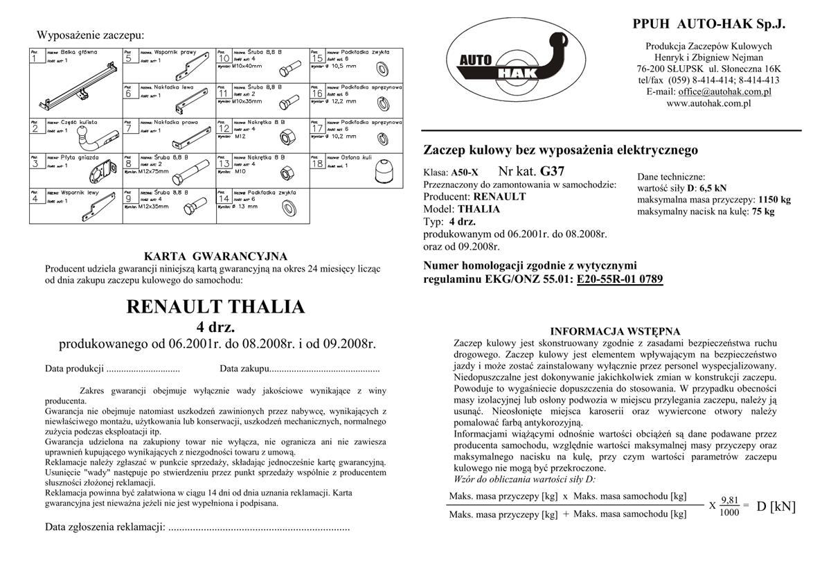 Renault Thalıa Çeki Demiri