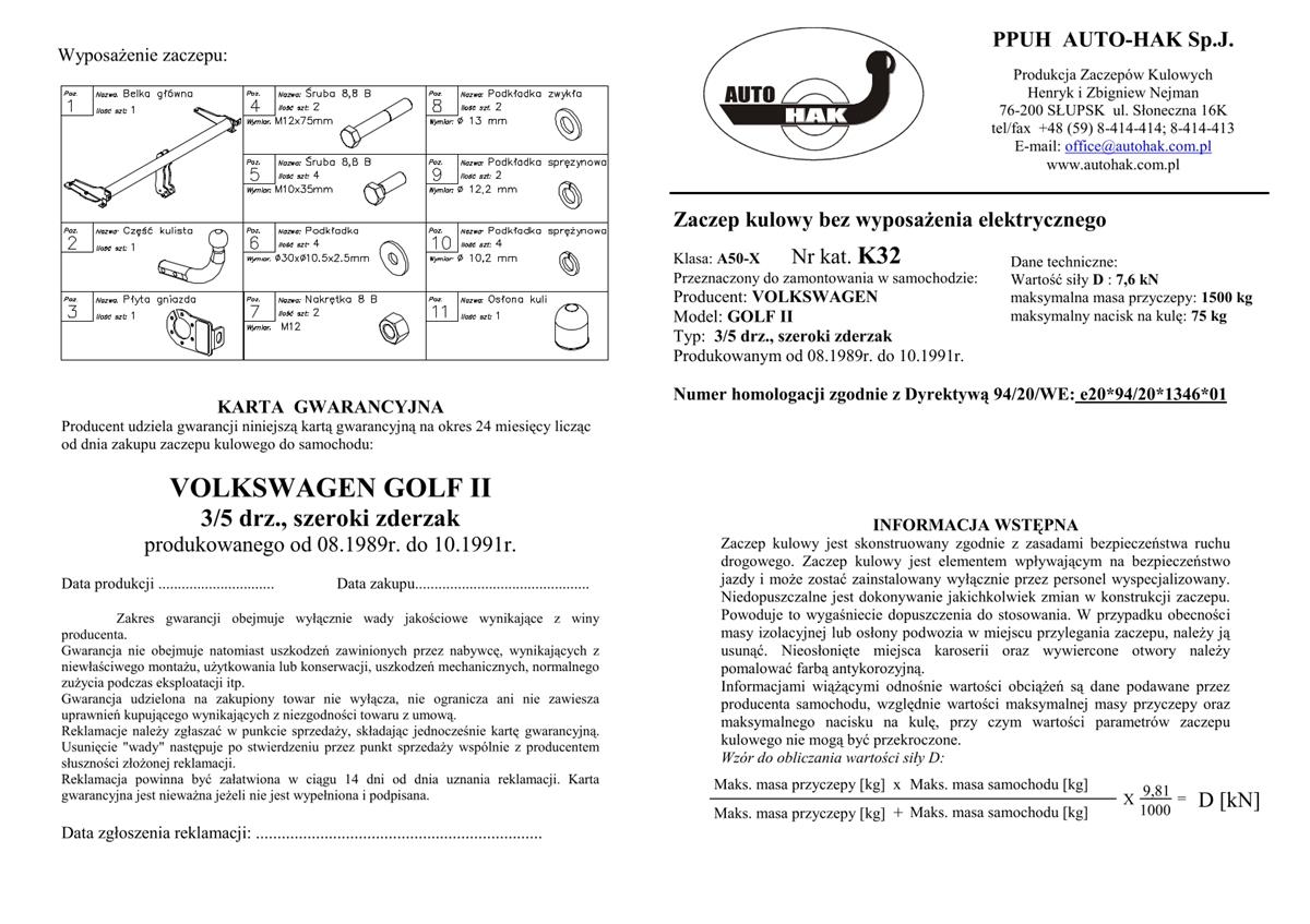 Volkswagen Golf  Çeki Demiri