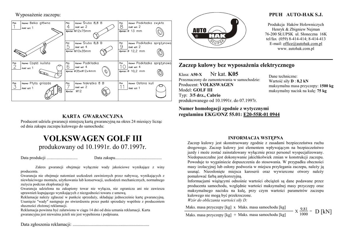Volkswagen Golf  Çeki Demiri