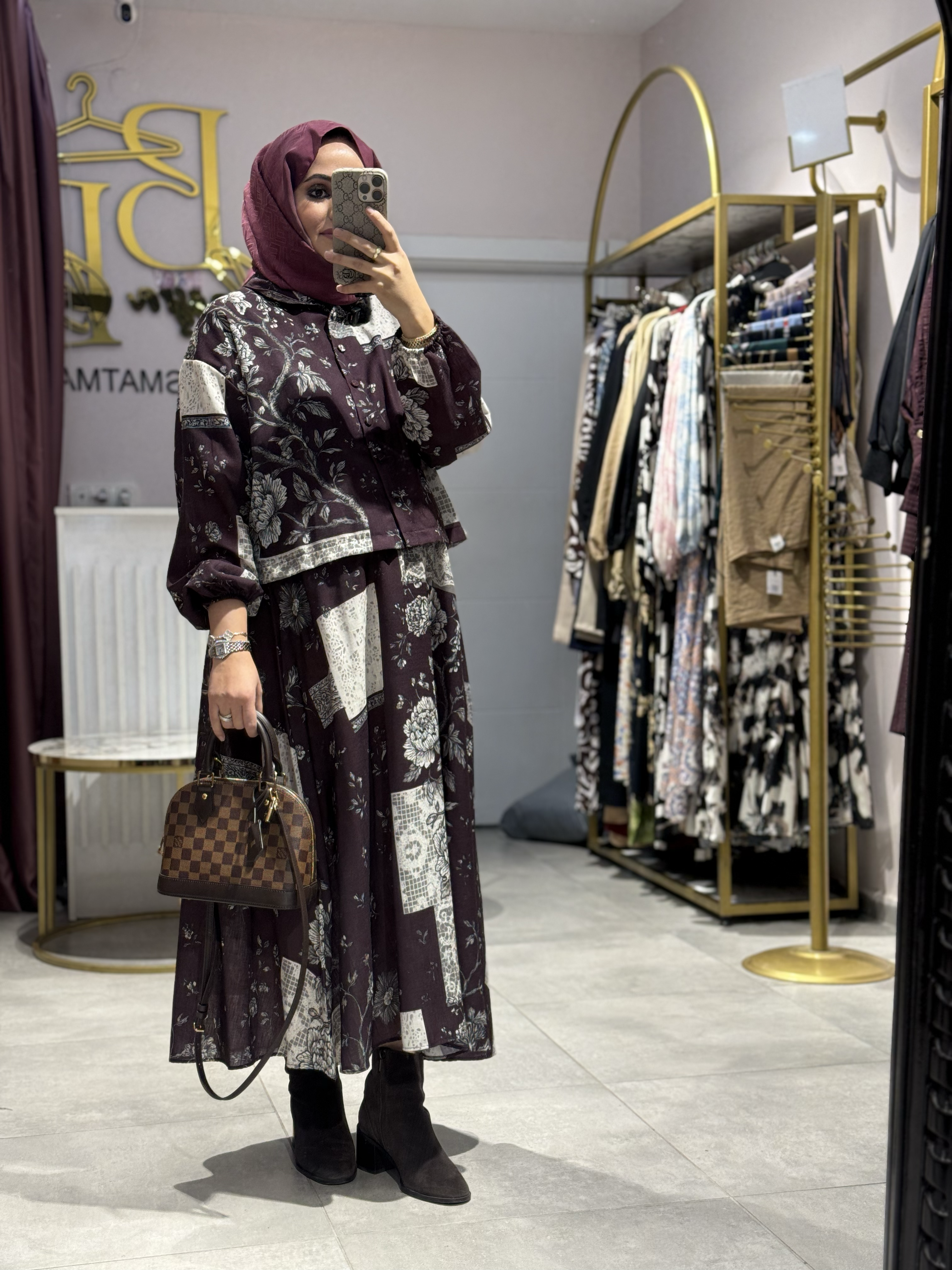 MERWİSH KETEN PAMUK BORDO ETEKLİ TAKIM