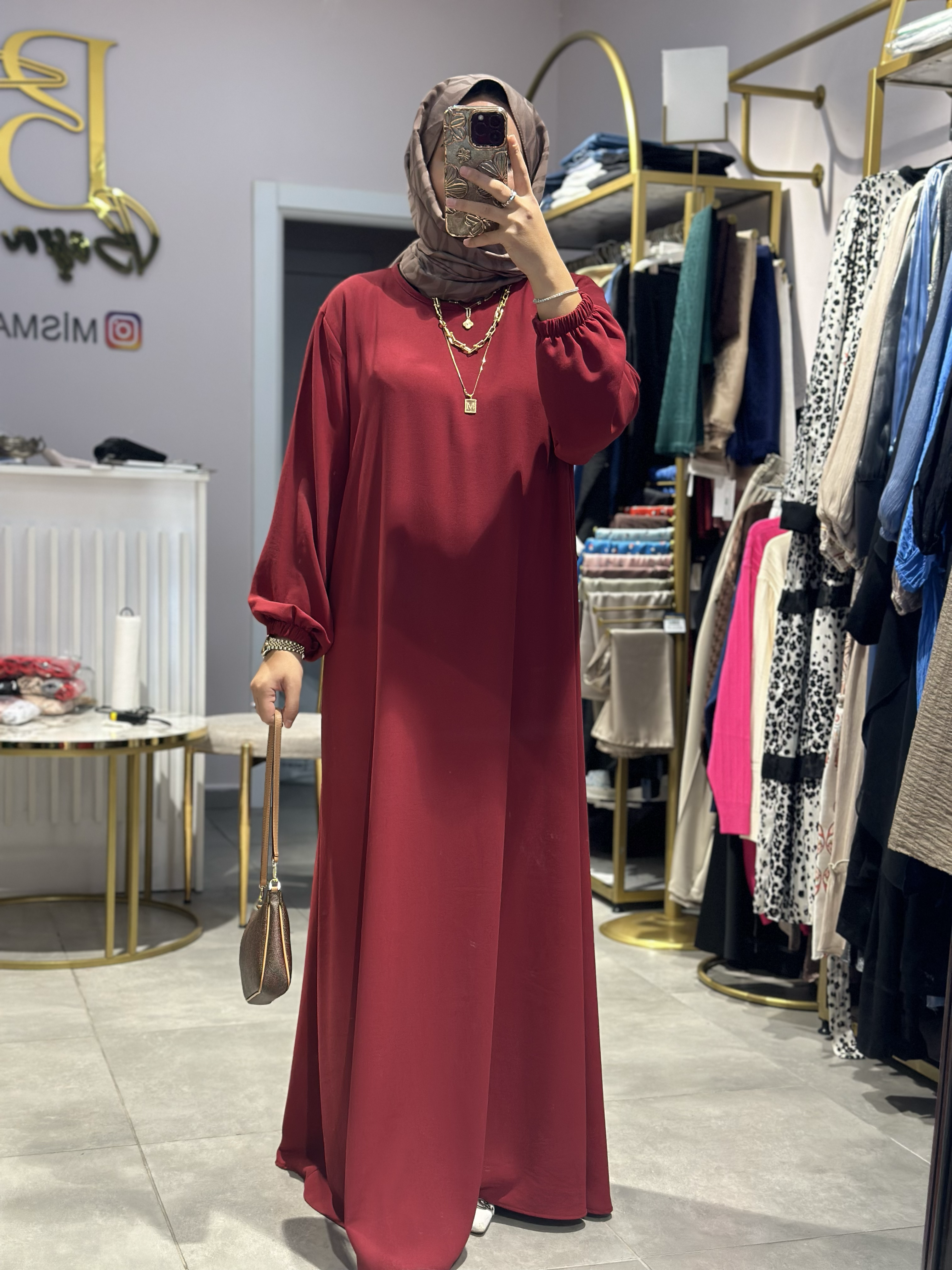 MİSMATMAZEL KREP BORDO ELBİSE