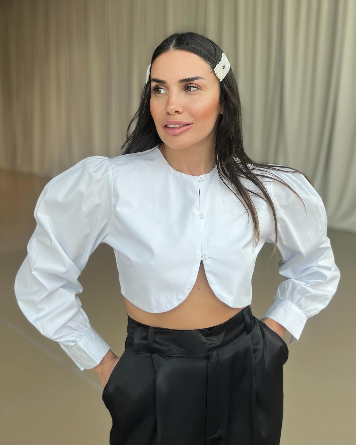 BEYAZ BALON KOL CROP GÖMLEK