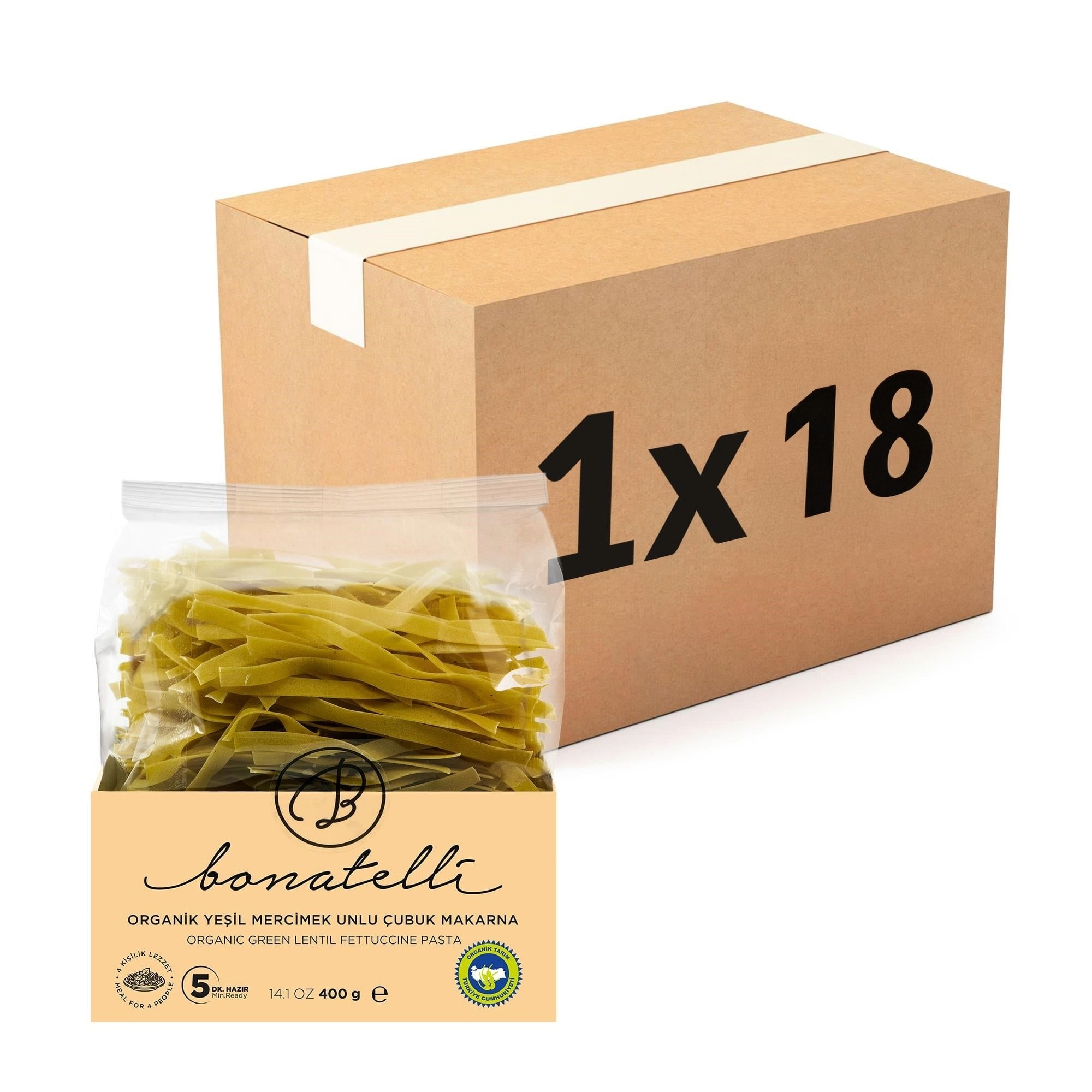 Organik Yeşil Mercimek Çubuk Makarna 400 Gr x 18'li Paket
