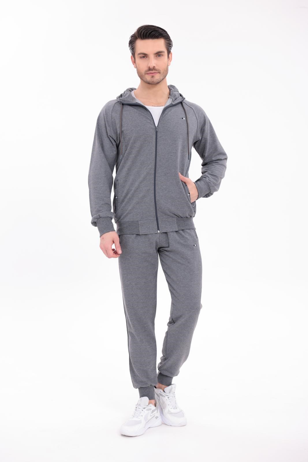 Füme Modern Konfor Kapüşonlu Fermuarlı Üst ve Jogger Alt Eşofman Takımı