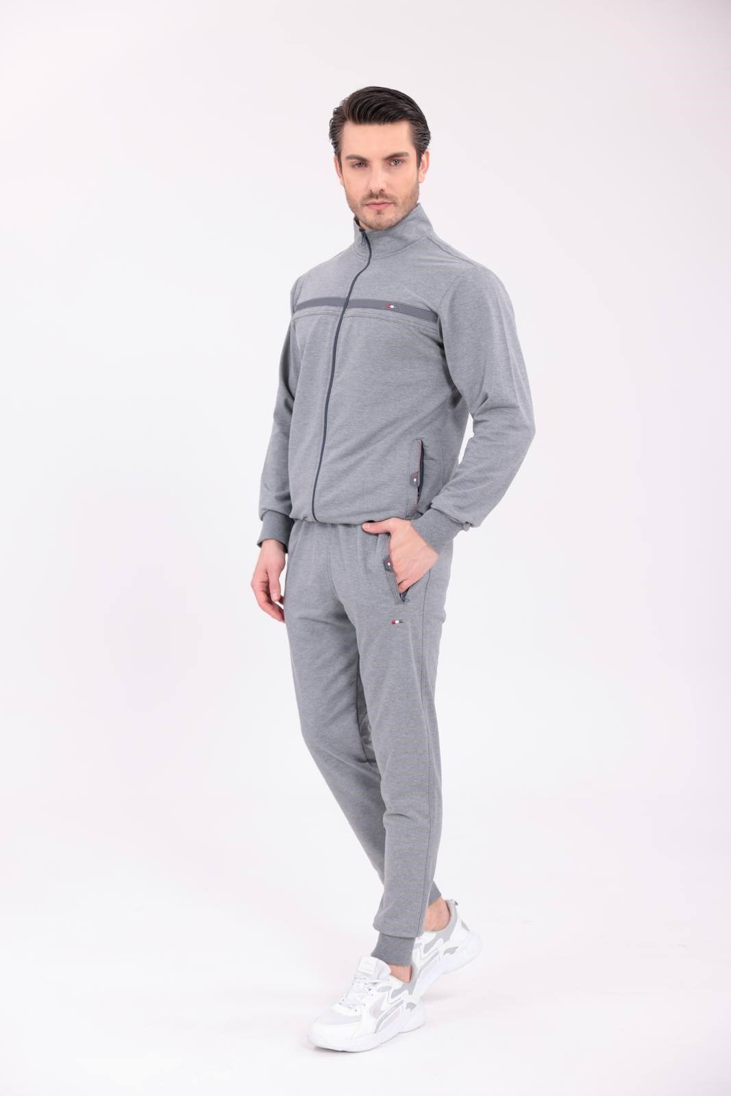 Füme Noir Line Kapüşonsuz Fermuarlı Üst ve Jogger Alt Eşofman Takımı