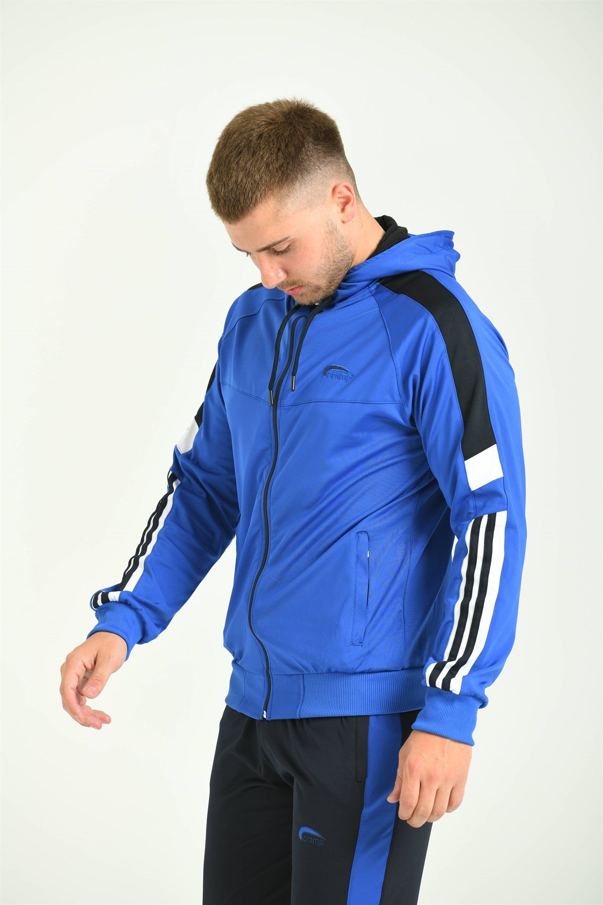 Kolda Şerit Kapşunlu Dalgıç MaviErkek Eşofman Takımı