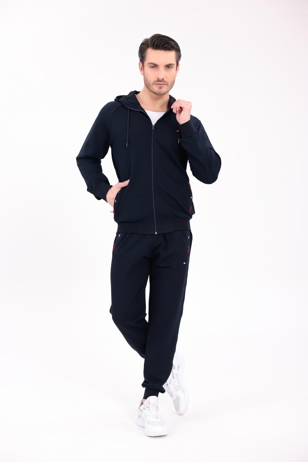 Lacivert Modern Konfor Kapüşonlu Fermuarlı Üst ve Jogger Alt Eşofman Takımı