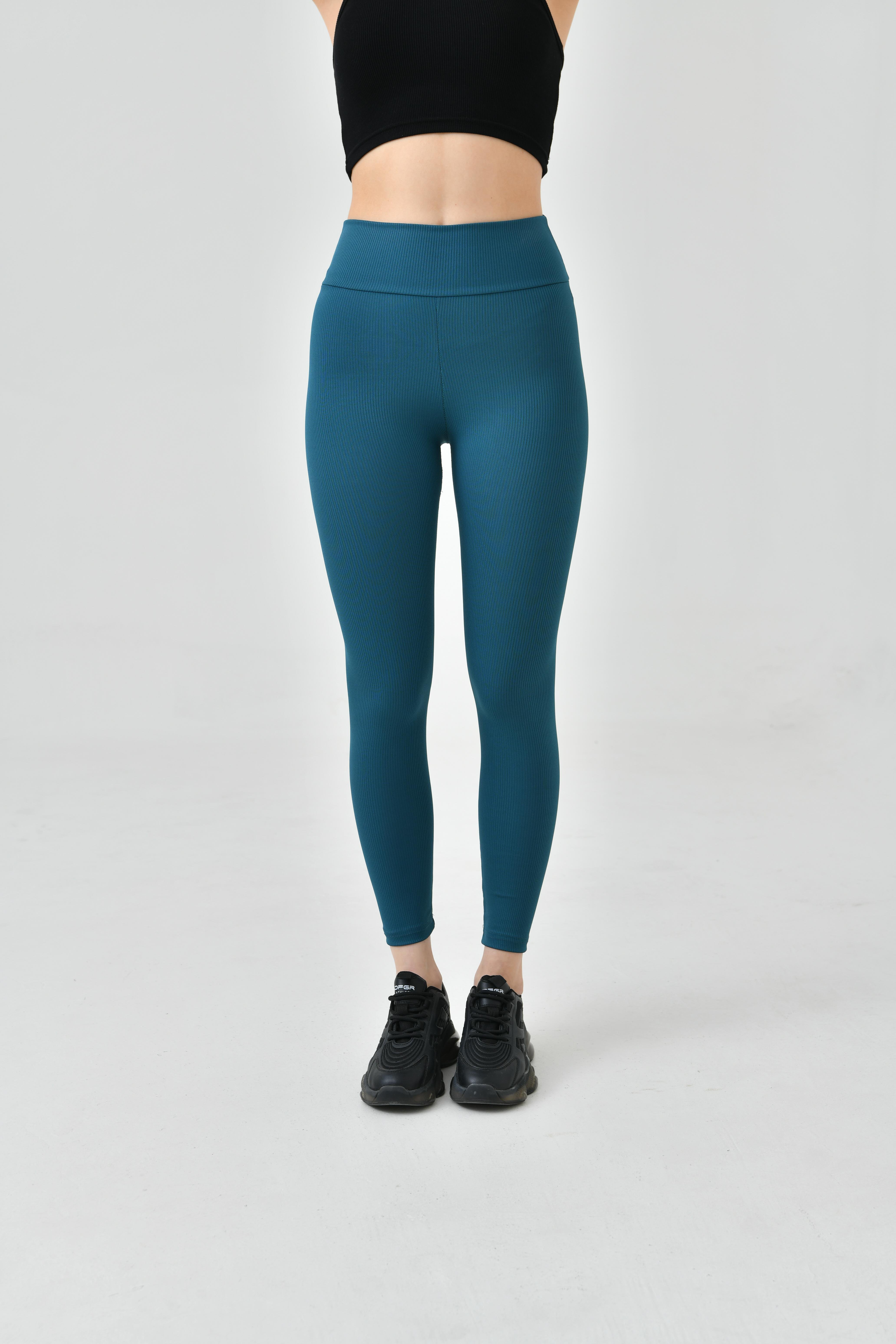 Petrol mavi  Kadın Yüksek Bel Toparlayıcılı Slim Fit Dar Paça Tayt