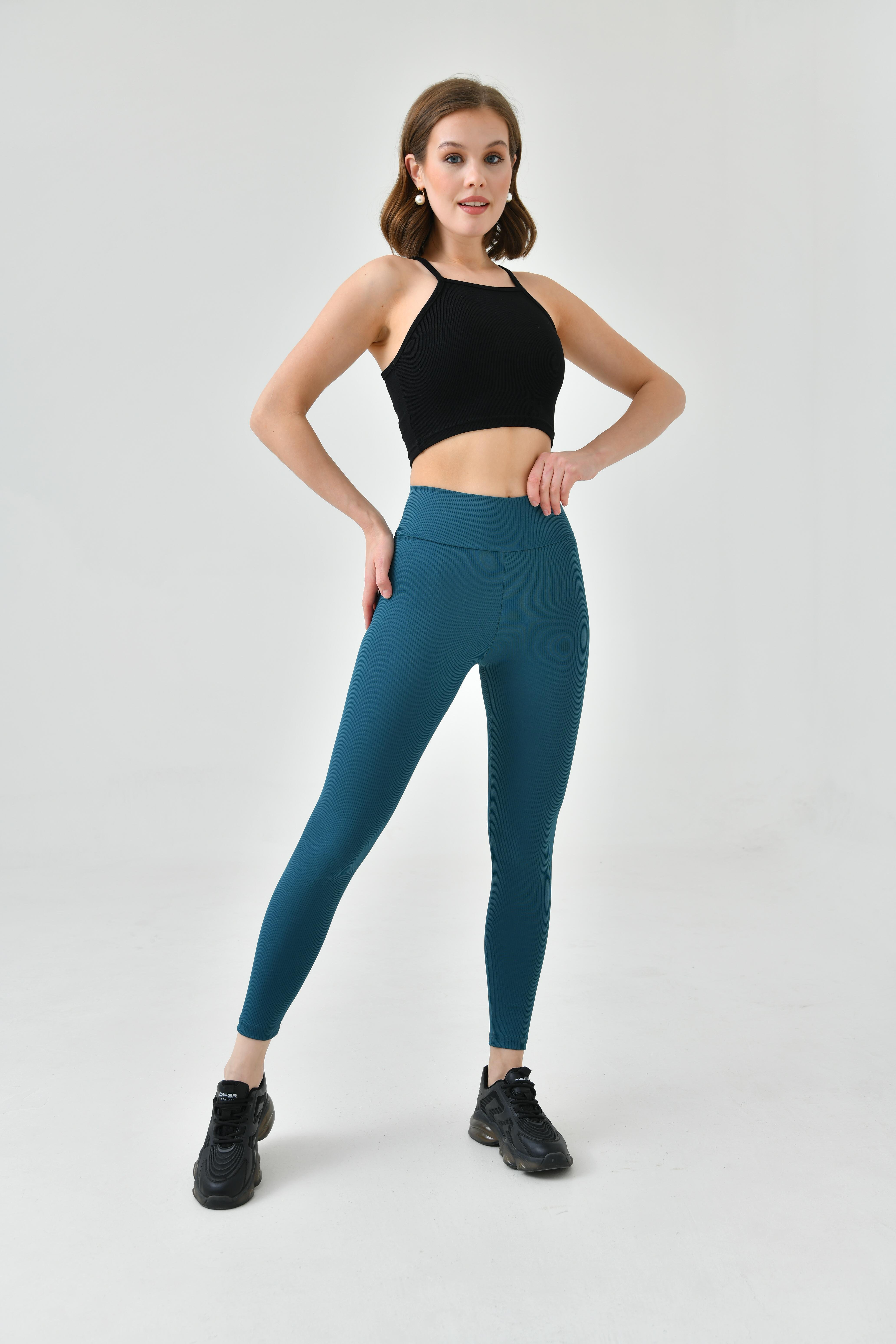 Petrol mavi  Kadın Yüksek Bel Toparlayıcılı Slim Fit Dar Paça Tayt