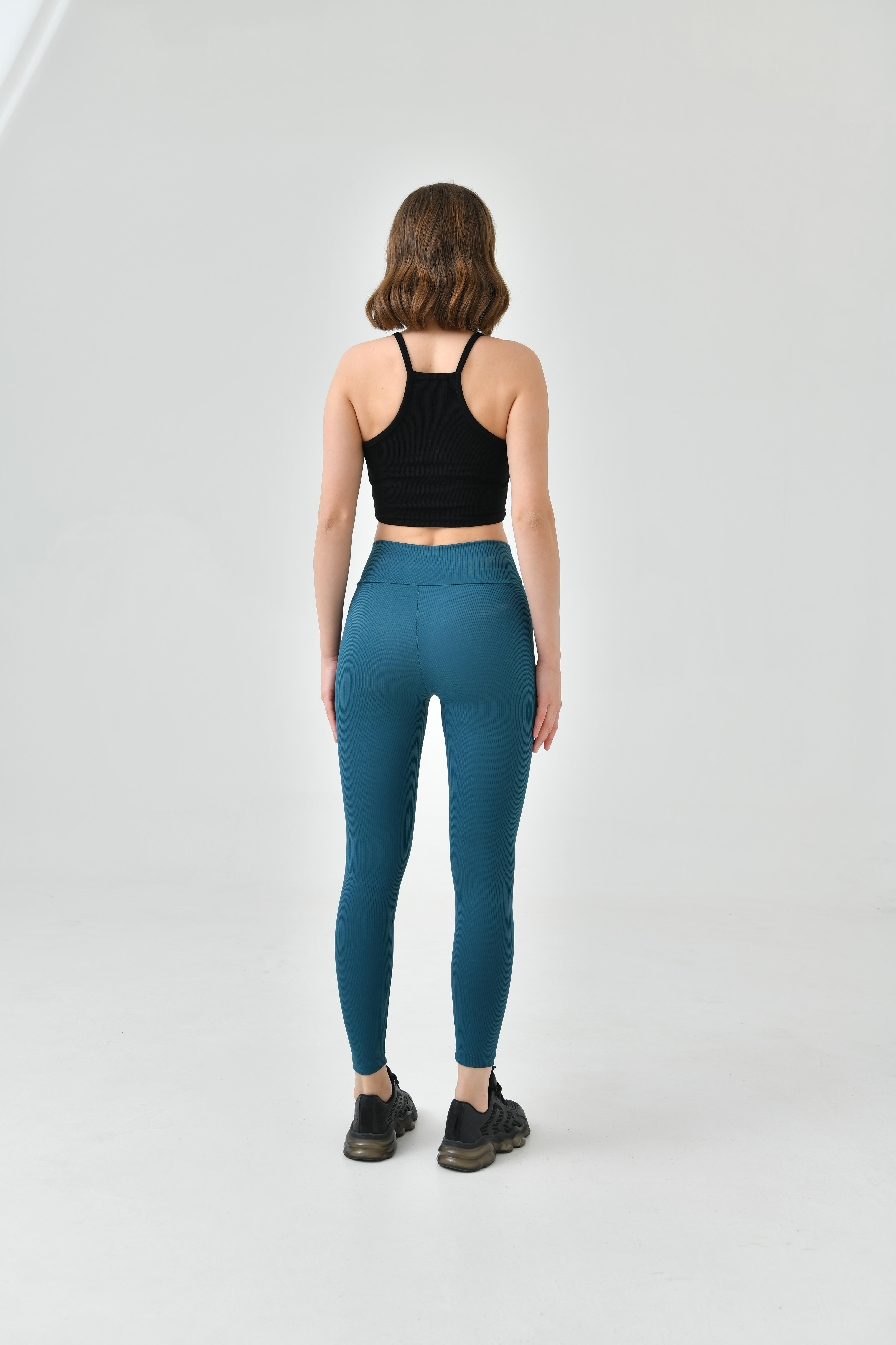Petrol mavi  Kadın Yüksek Bel Toparlayıcılı Slim Fit Dar Paça Tayt
