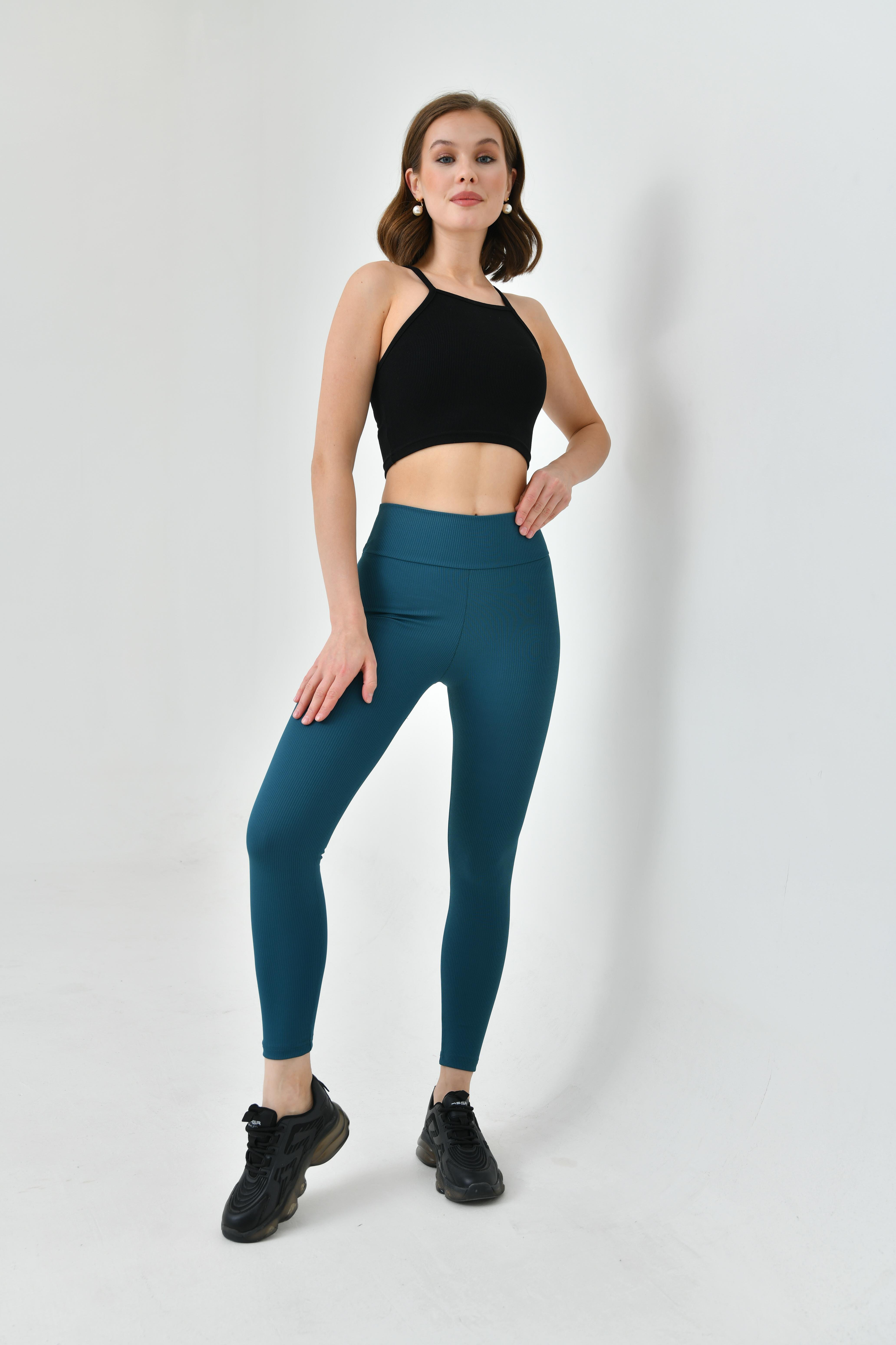 Petrol mavi  Kadın Yüksek Bel Toparlayıcılı Slim Fit Dar Paça Tayt