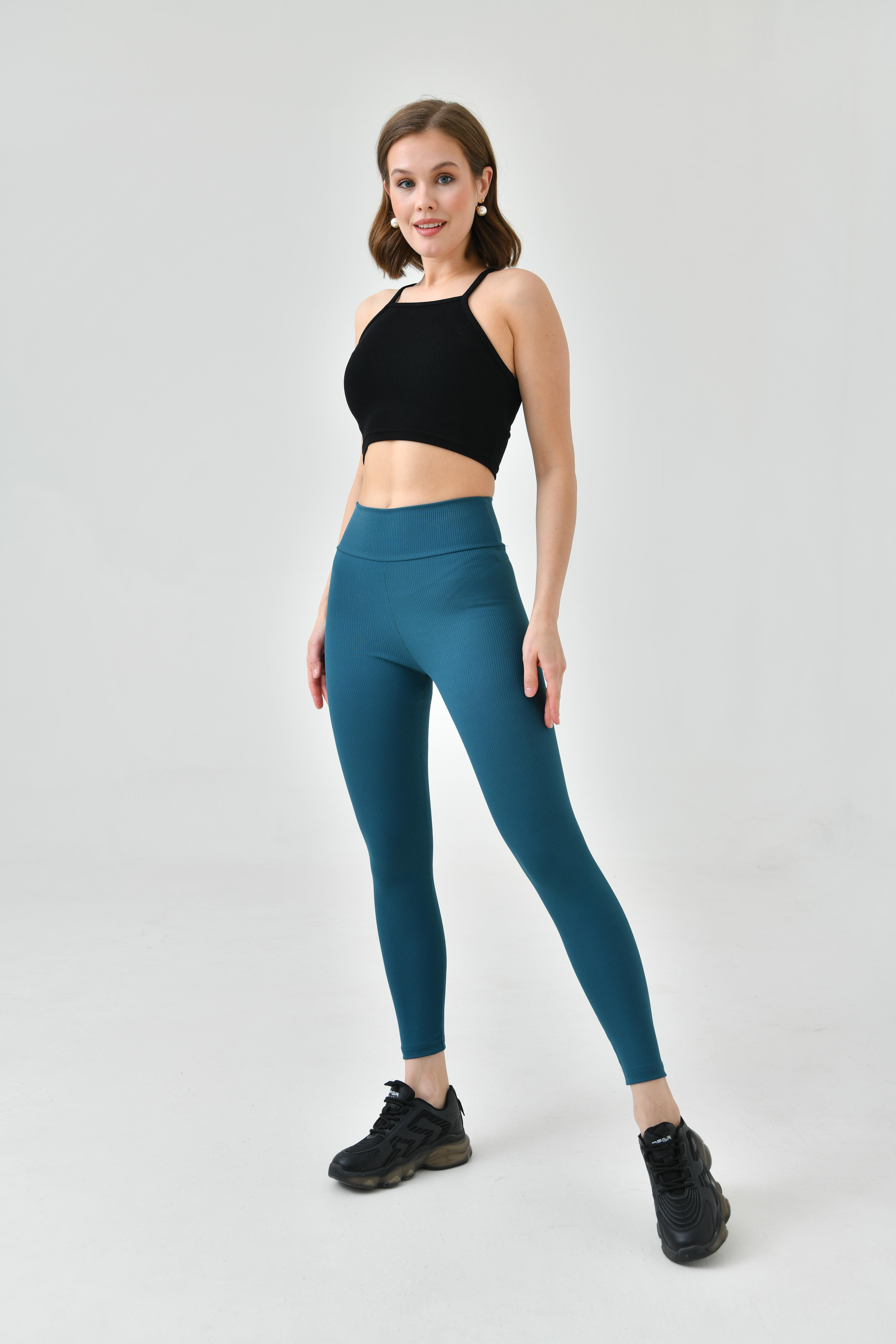 Petrol mavi  Kadın Yüksek Bel Toparlayıcılı Slim Fit Dar Paça Tayt