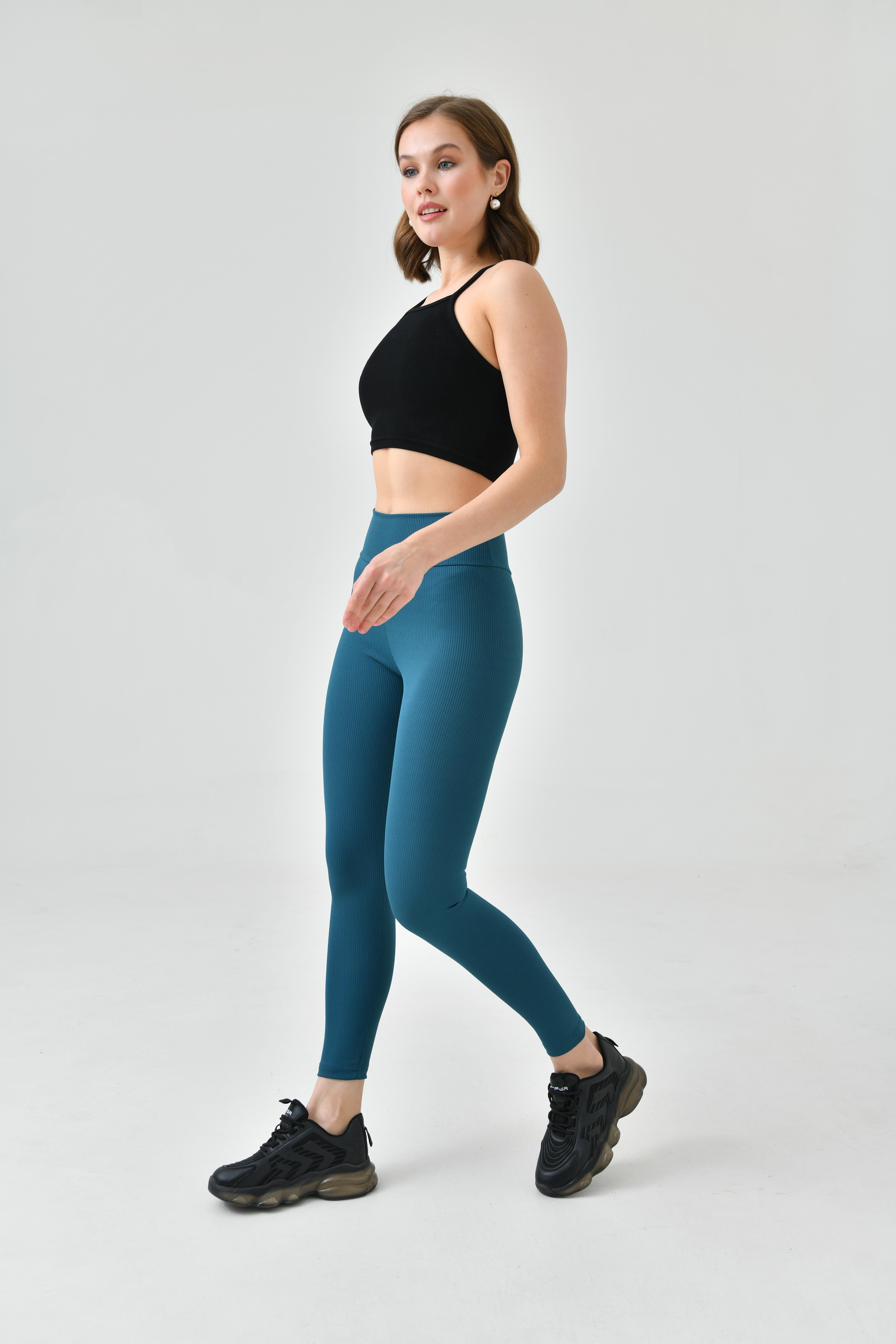Petrol mavi  Kadın Yüksek Bel Toparlayıcılı Slim Fit Dar Paça Tayt