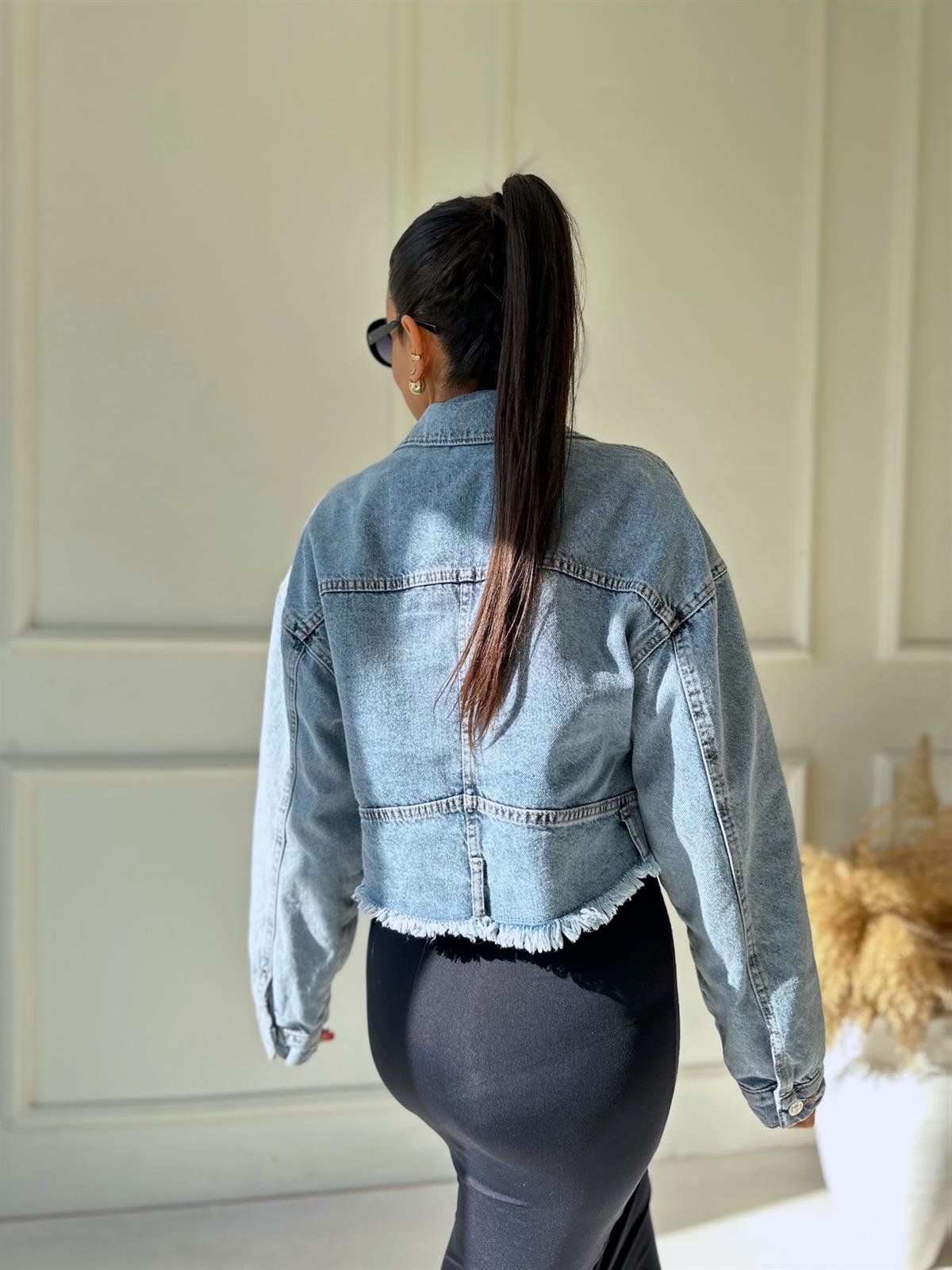 Açık Mavi Crop Denim Ceket