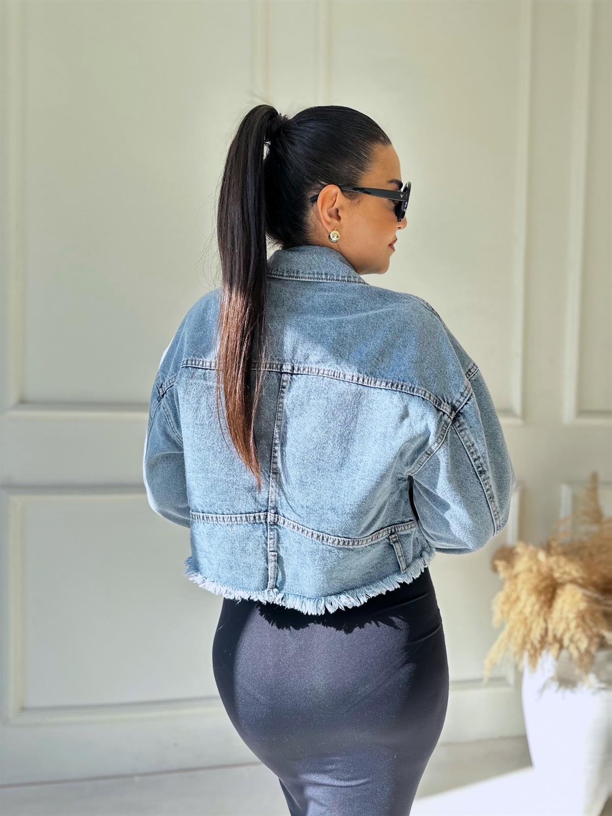 Açık Mavi Crop Denim Ceket