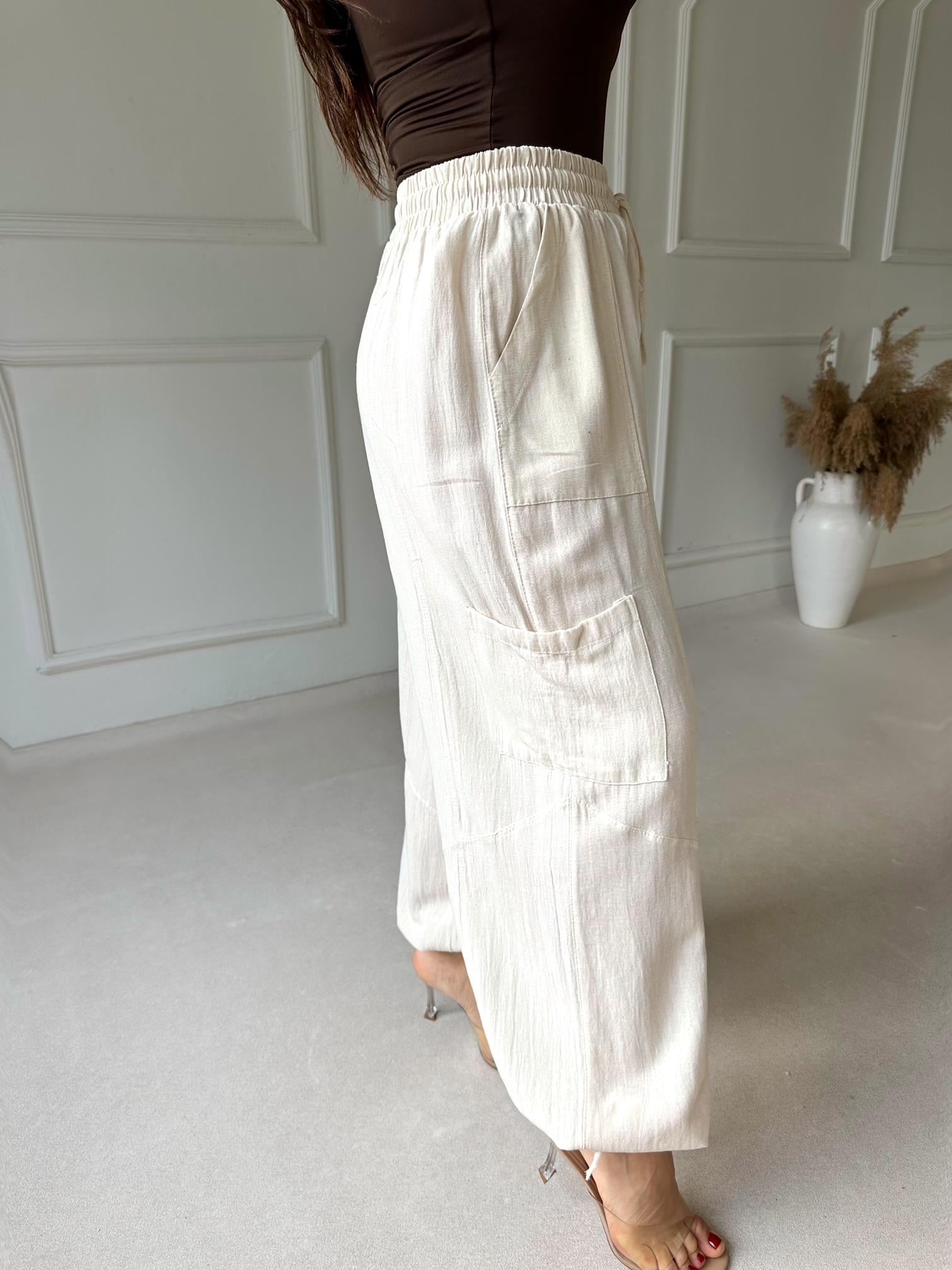 Baggy Comfort Keten Pantolon - Bej
