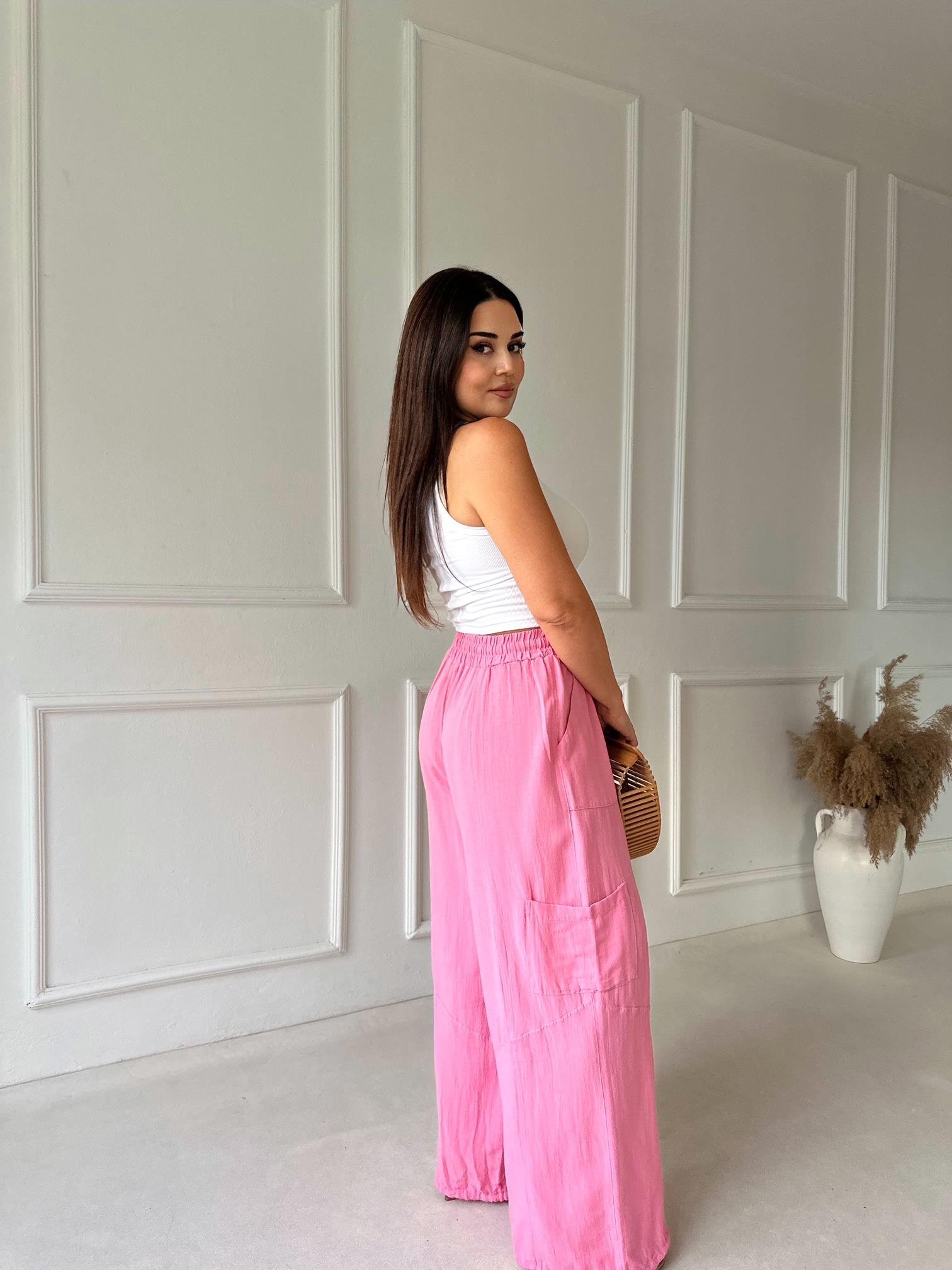 Baggy Comfort Keten Pantolon - Pembe