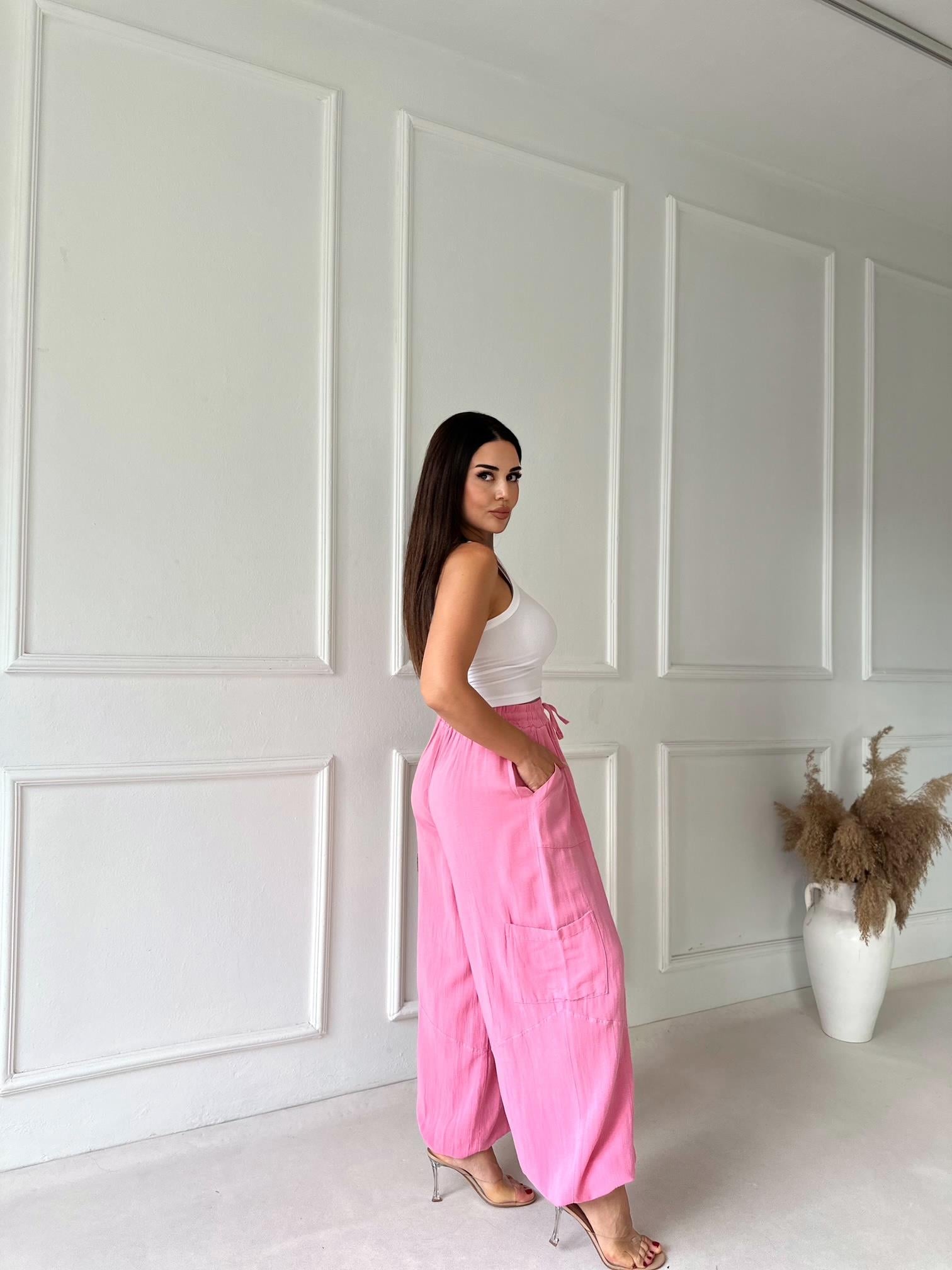 Baggy Comfort Keten Pantolon - Pembe