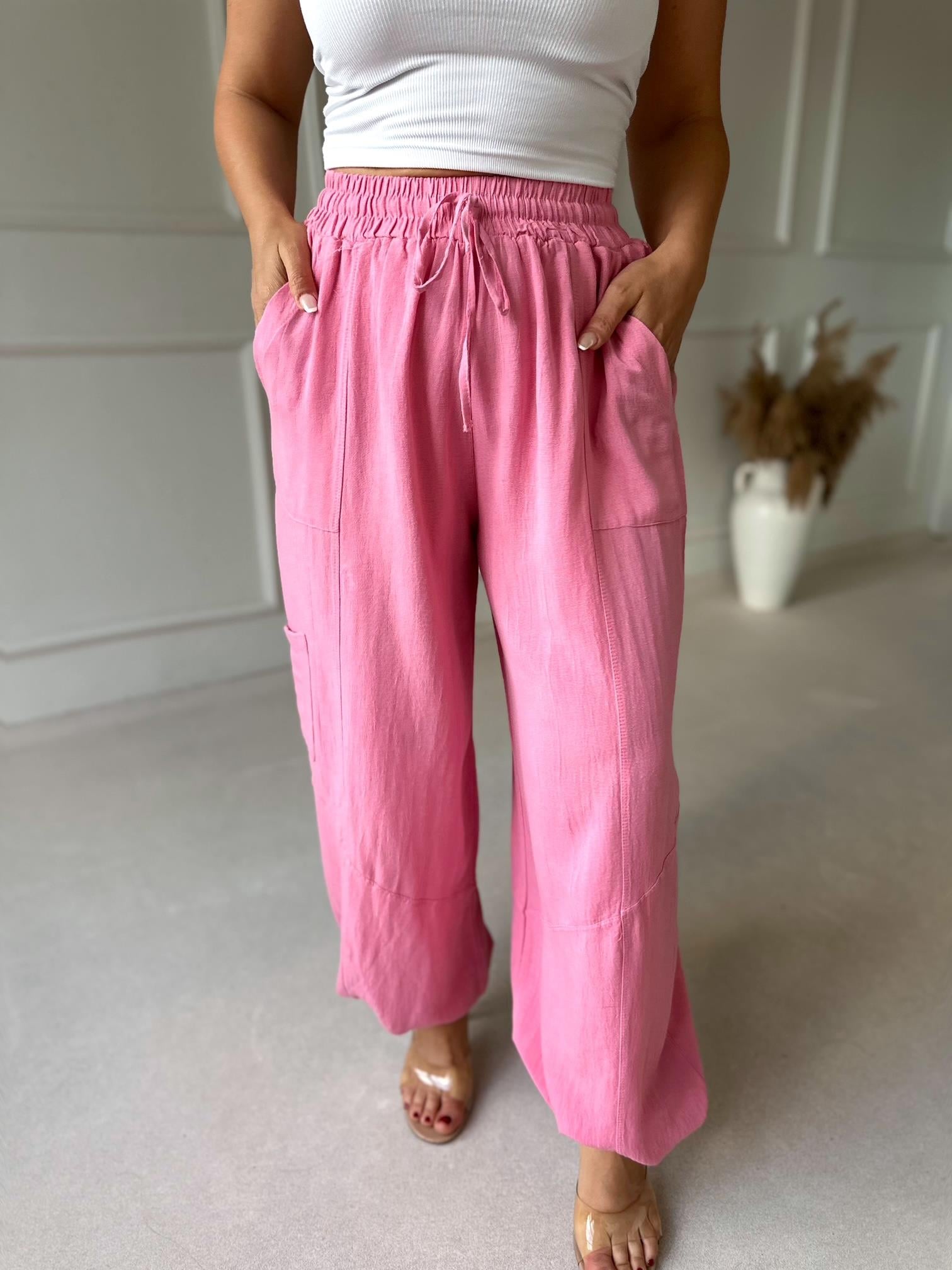Baggy Comfort Keten Pantolon - Pembe