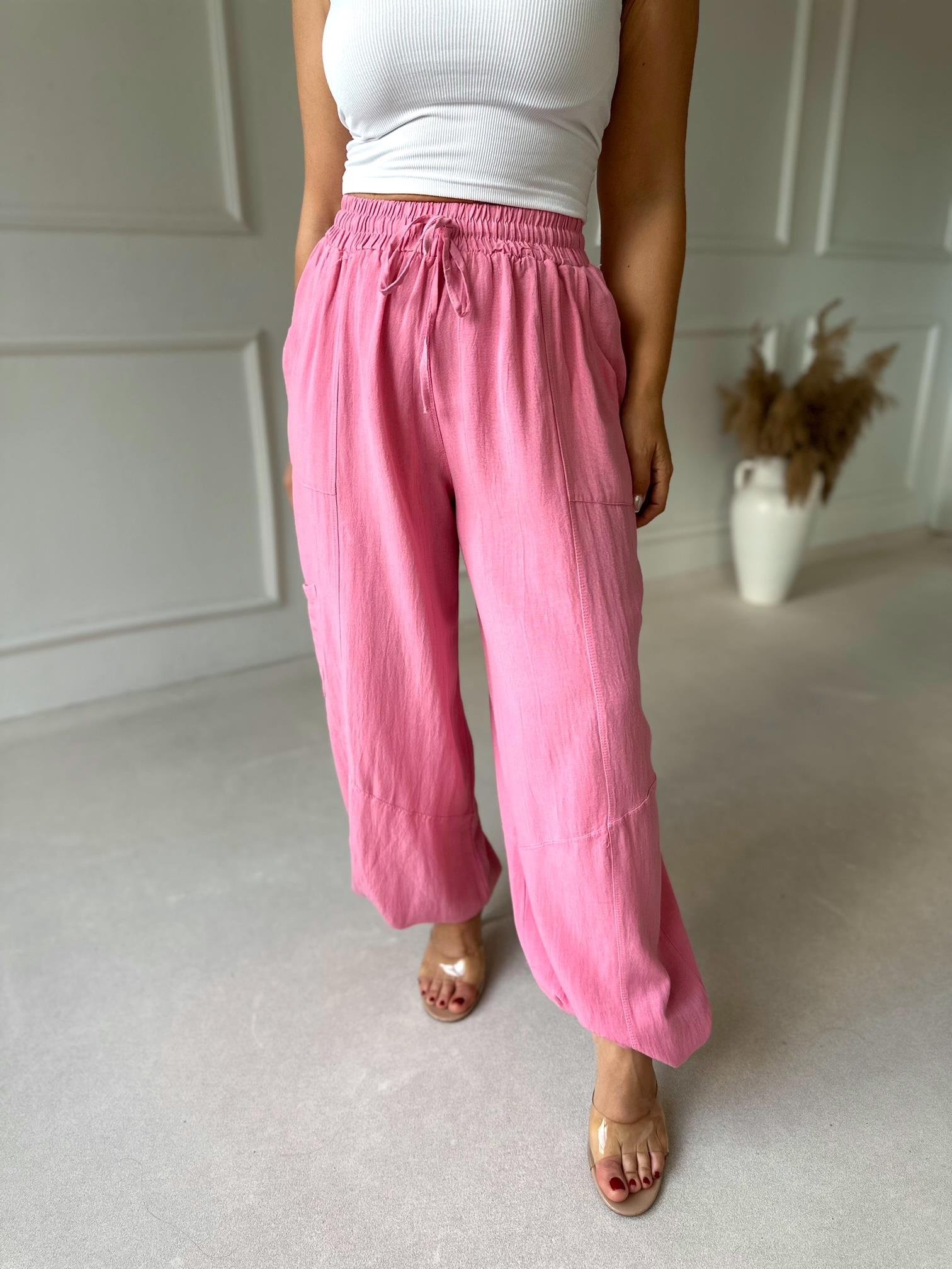 Baggy Comfort Keten Pantolon - Pembe