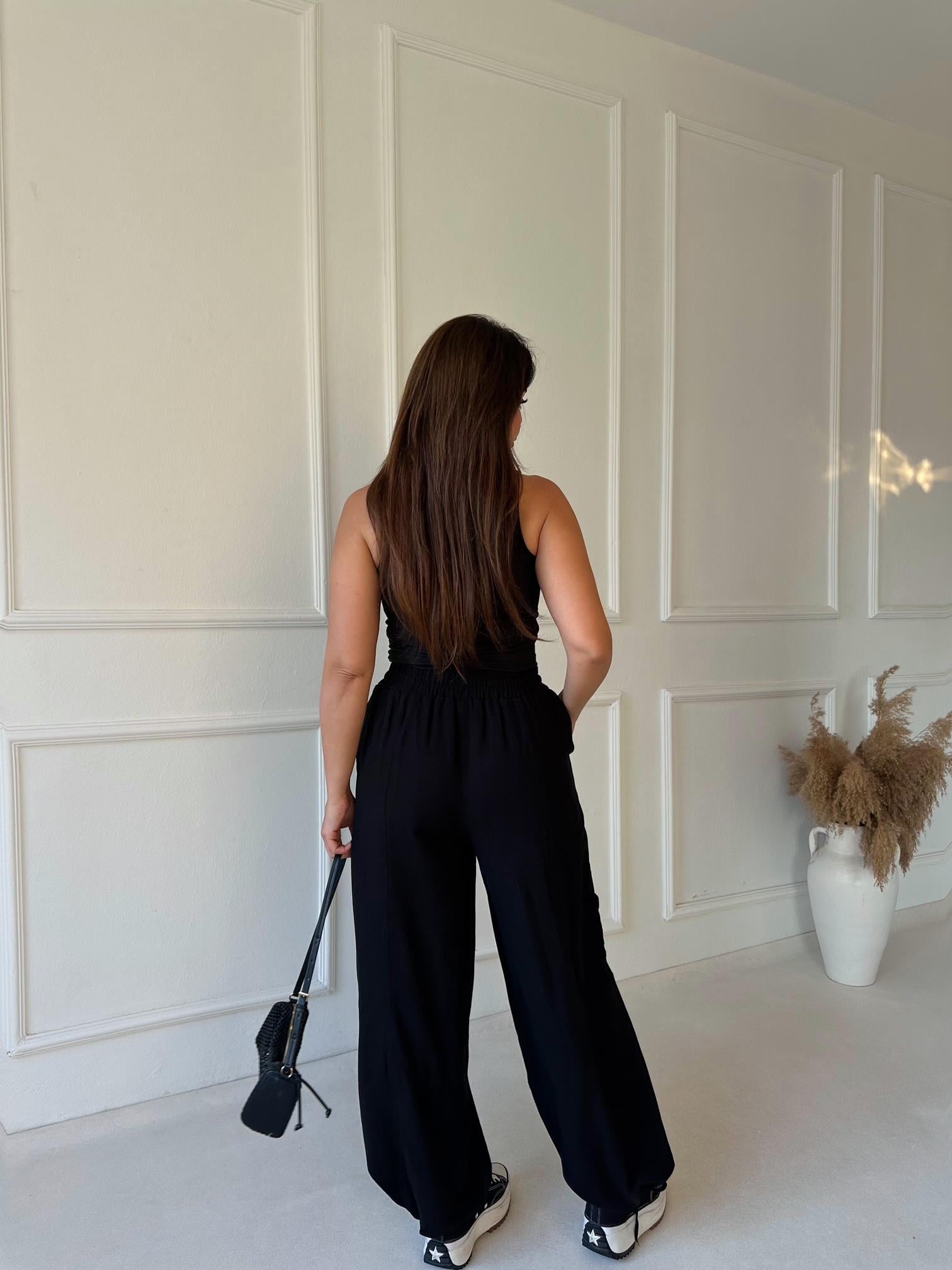 Baggy Comfort Keten Pantolon - Siyah