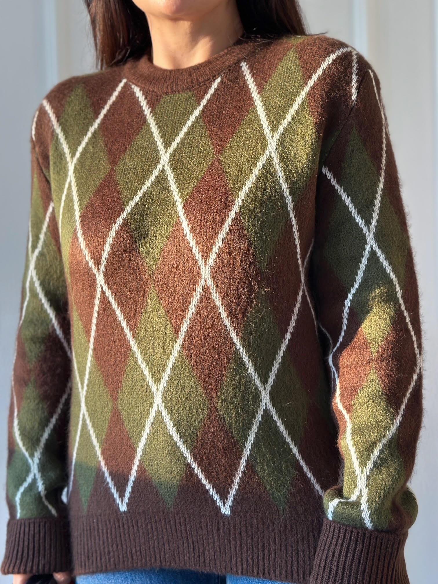 Baklava Desen Premium Triko Kazak - Kahve