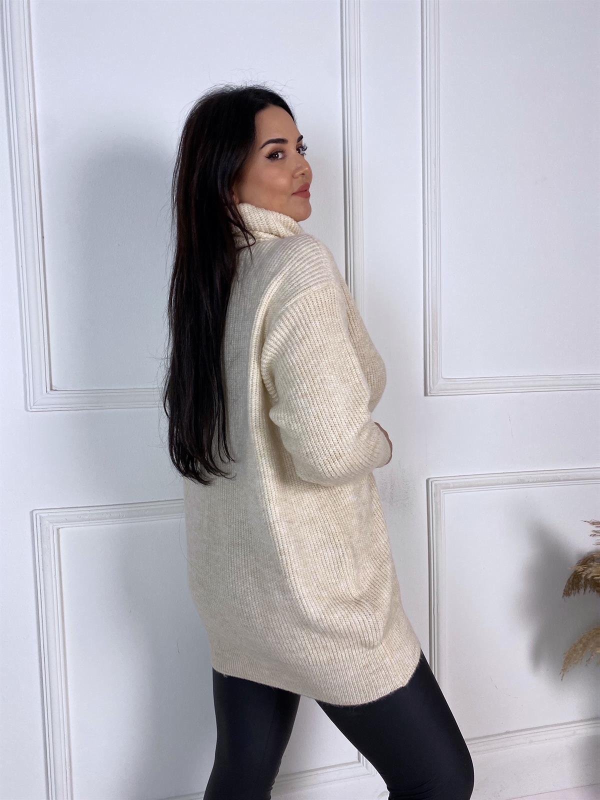 Bej Selanik Örgü Boğazlı Kazak