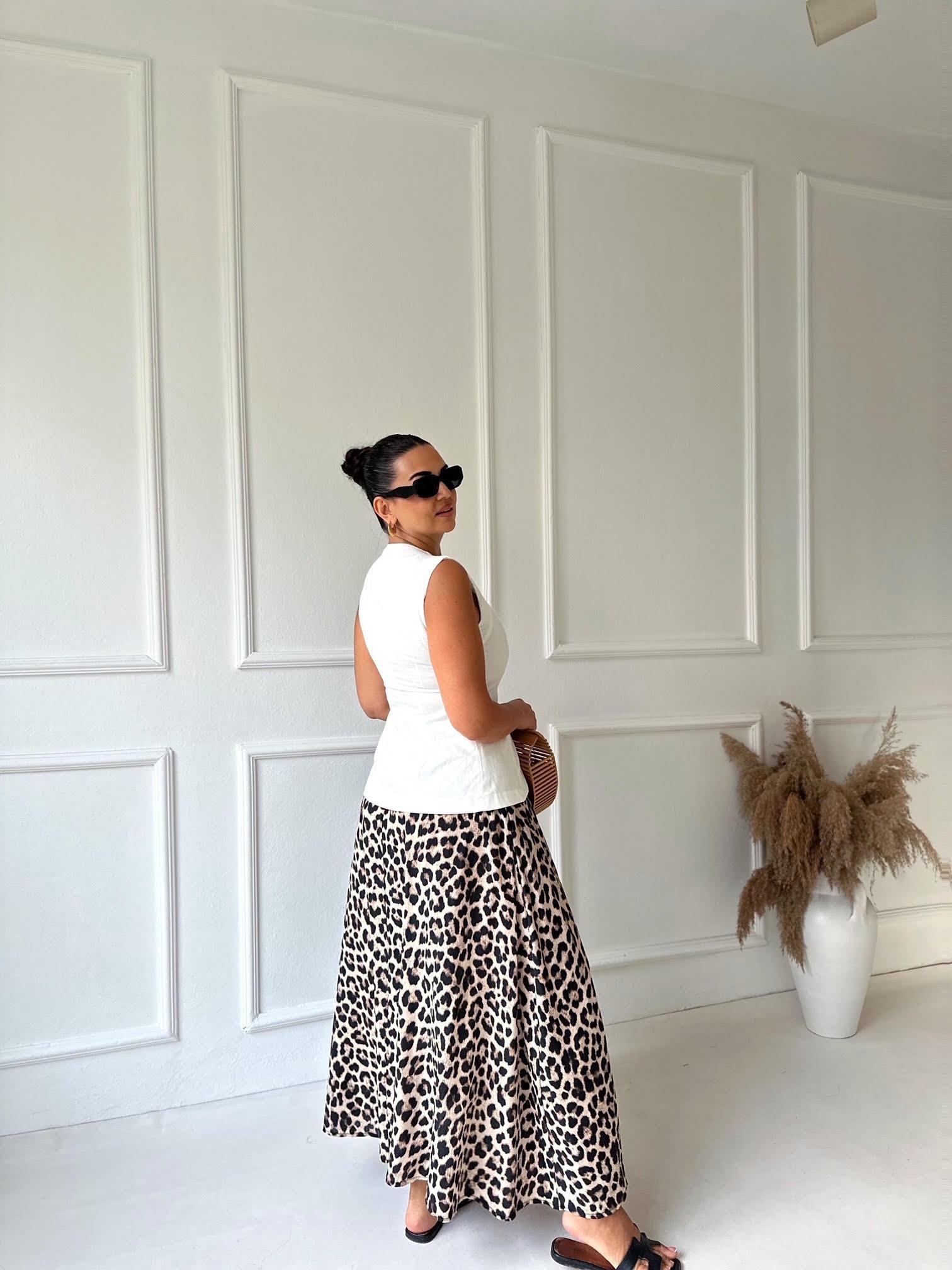 Beli Lastikli Leopar Desen Kloş Etek