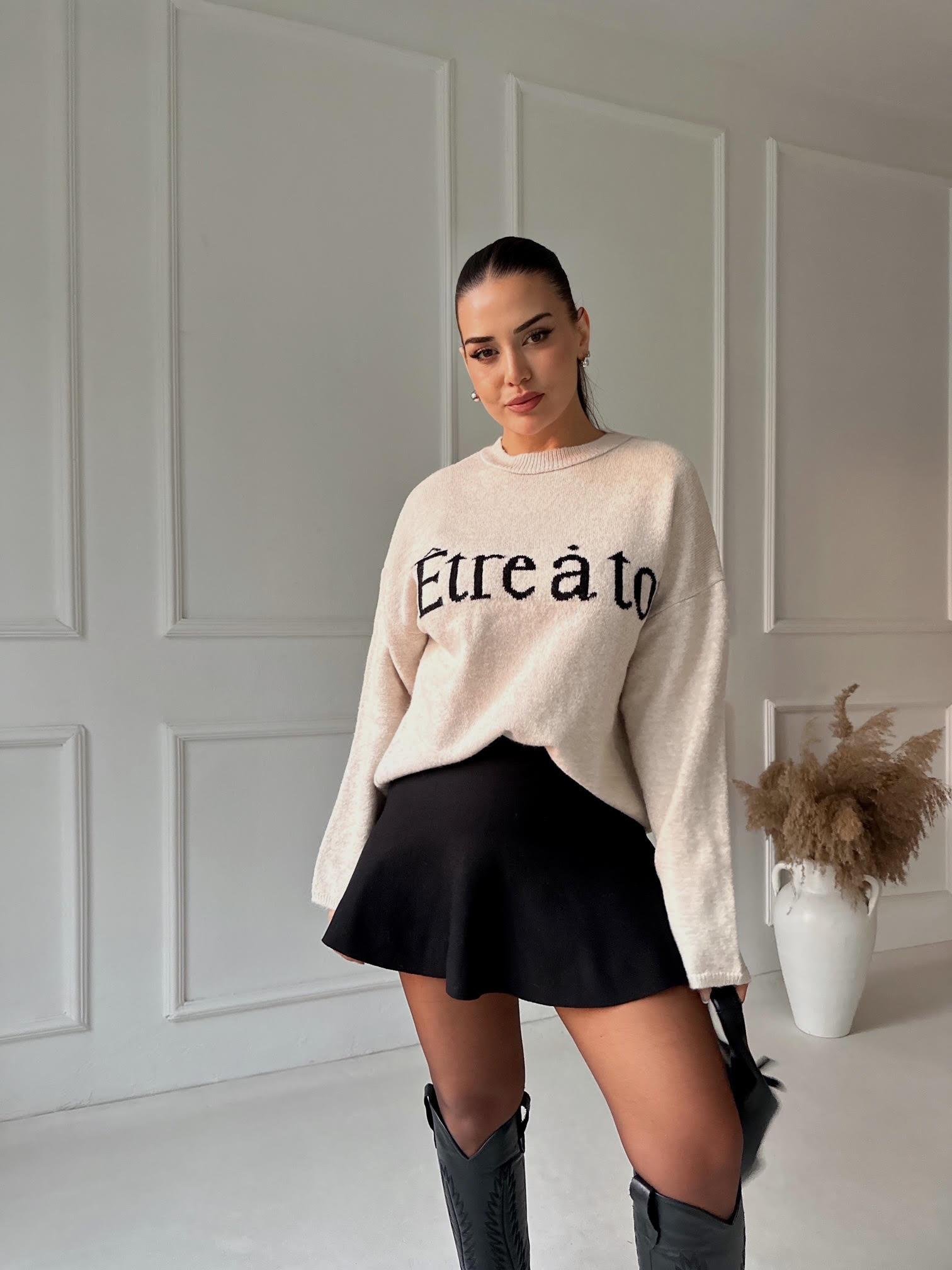 Beli Lastikli Volanlı Triko Etek-Siyah