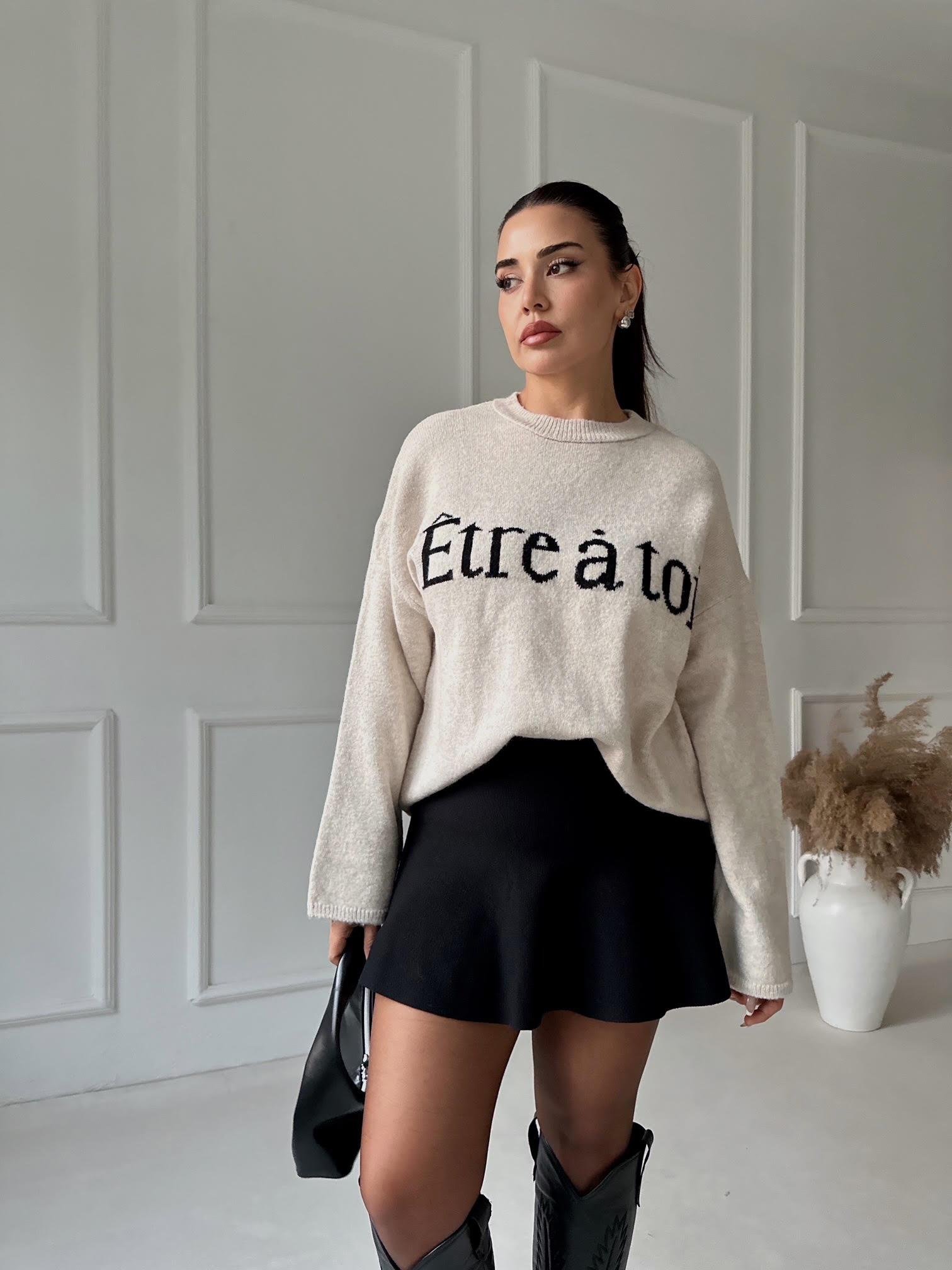 Beli Lastikli Volanlı Triko Etek-Siyah