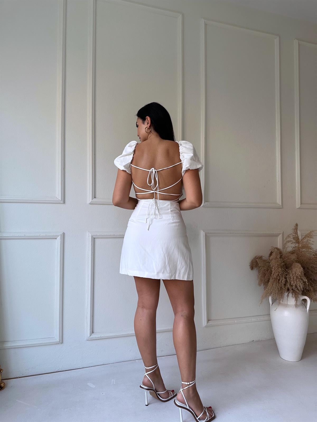 Beyaz Karpuz Kol Mini Elbise