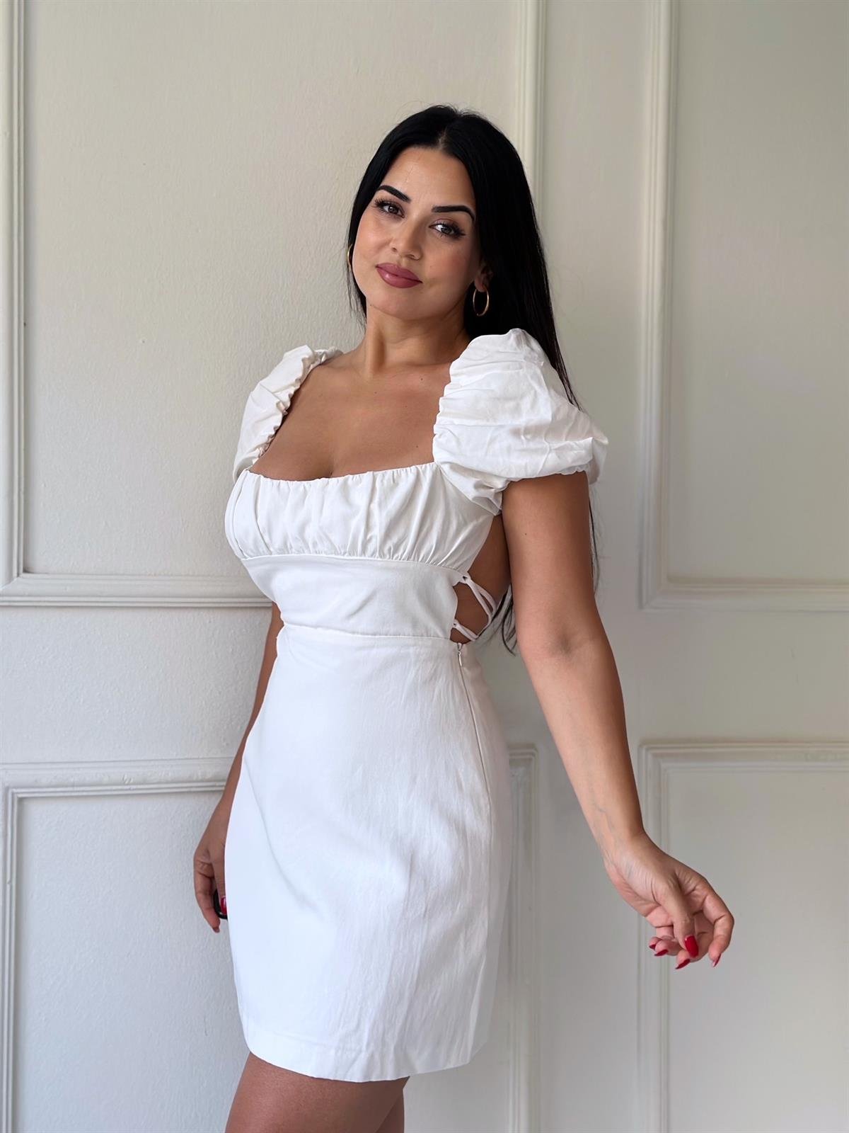 Beyaz Karpuz Kol Mini Elbise