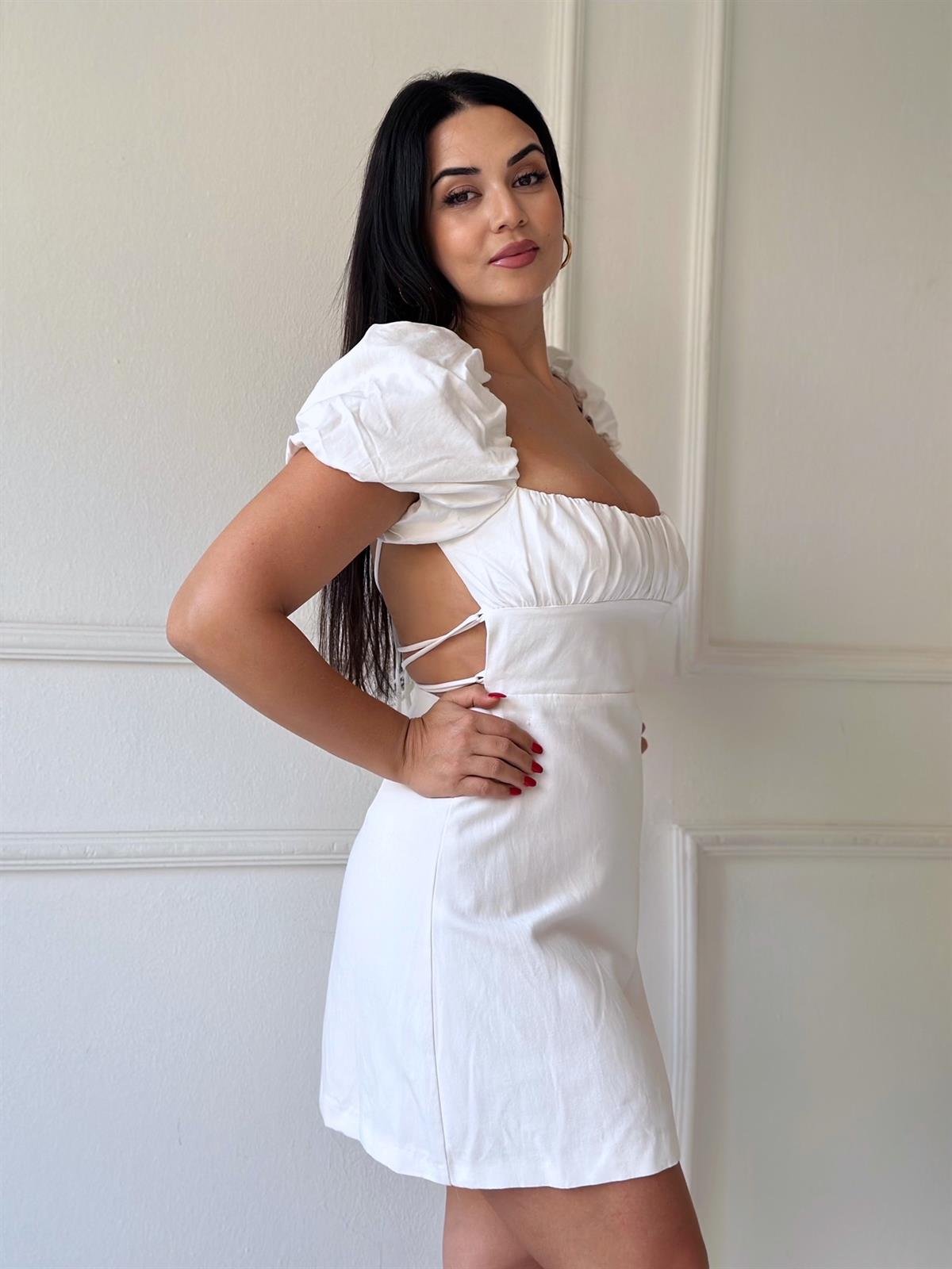 Beyaz Karpuz Kol Mini Elbise