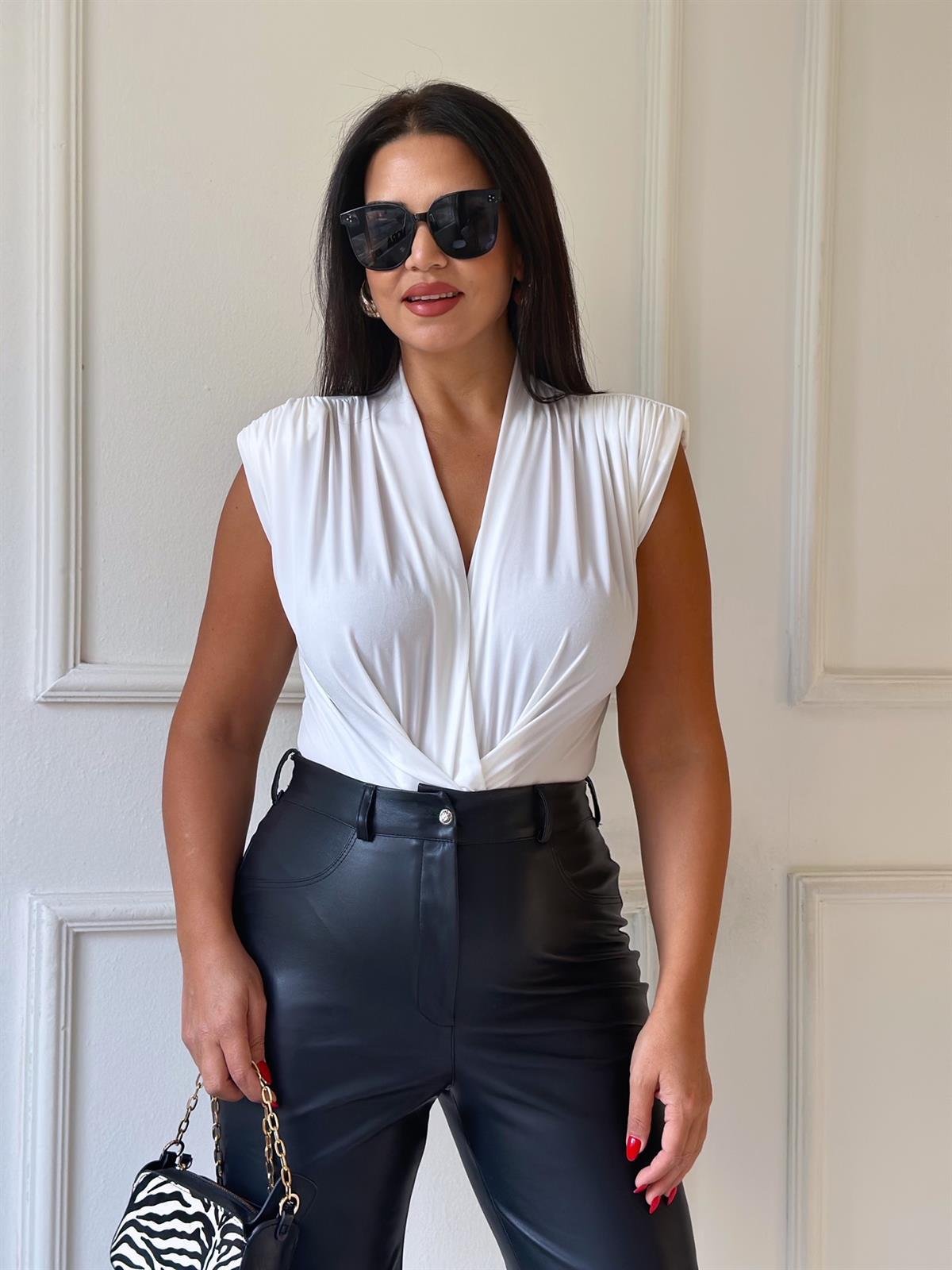 Beyaz Kolsuz Kruvaze Bodysuit