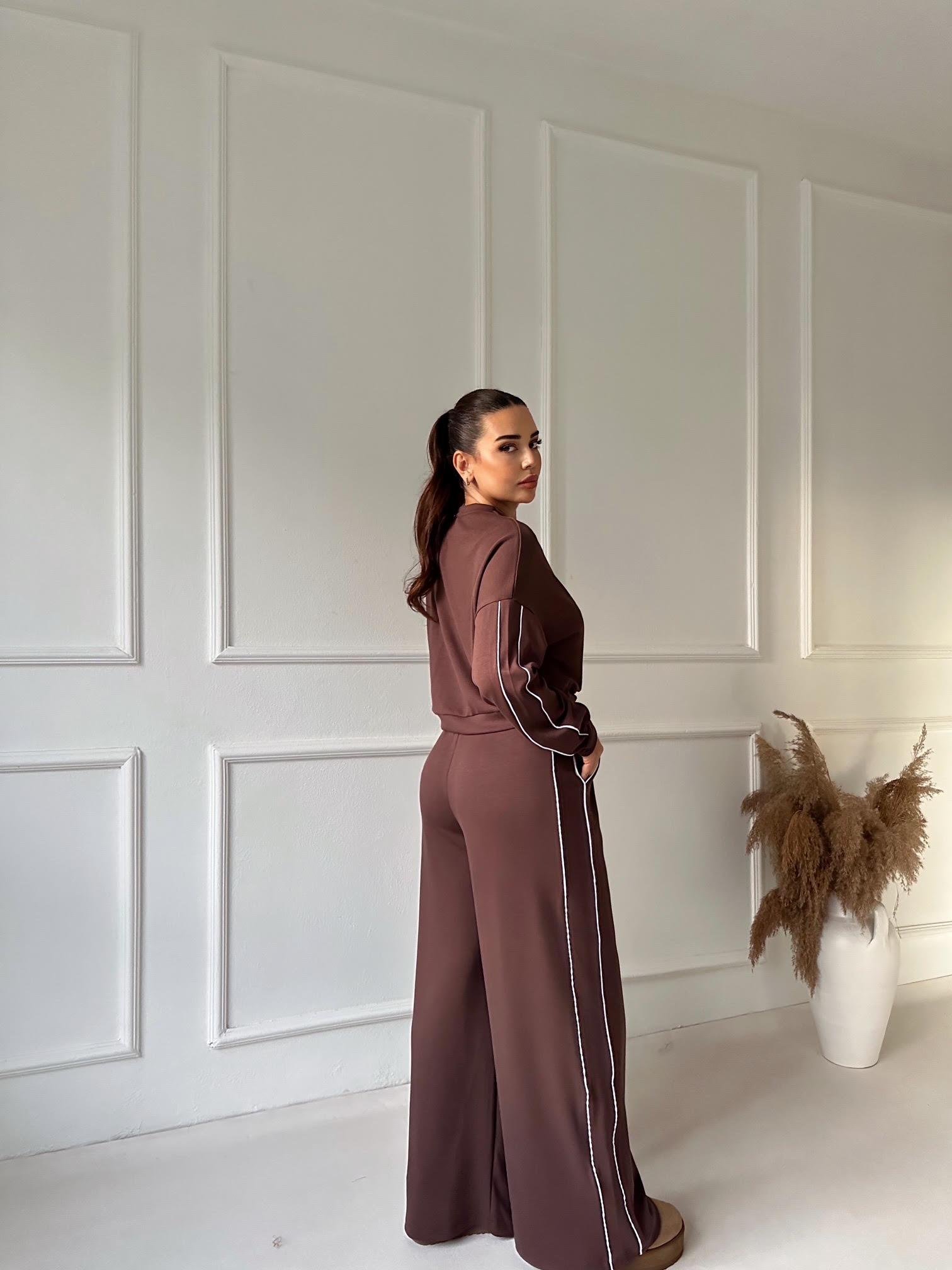 Biyeli Orijinal Marka Lüks Kalite Rahat Kesim Eşofman Takım - Kahve 