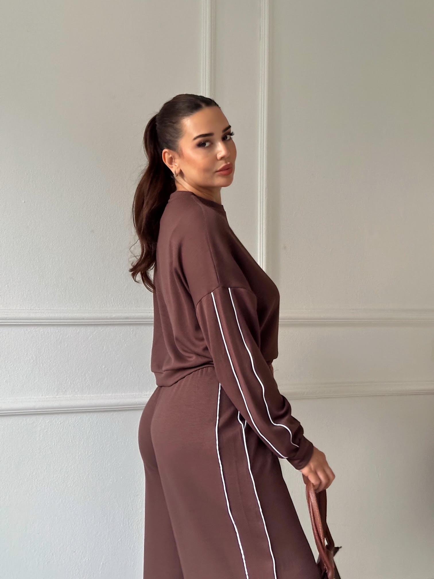 Biyeli Orijinal Marka Lüks Kalite Rahat Kesim Eşofman Takım - Kahve 