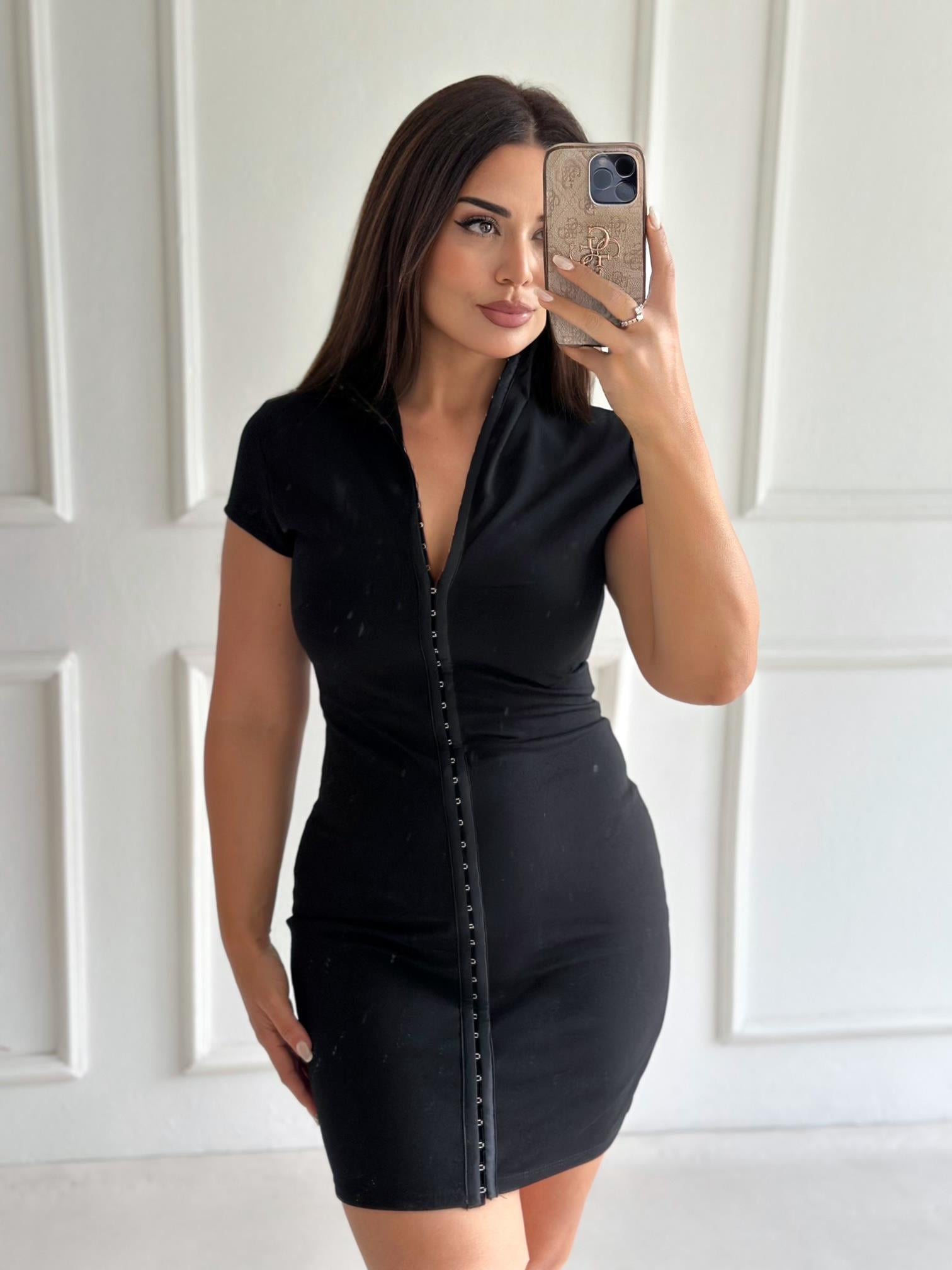 Black Aura Agraflı Mini Elbise