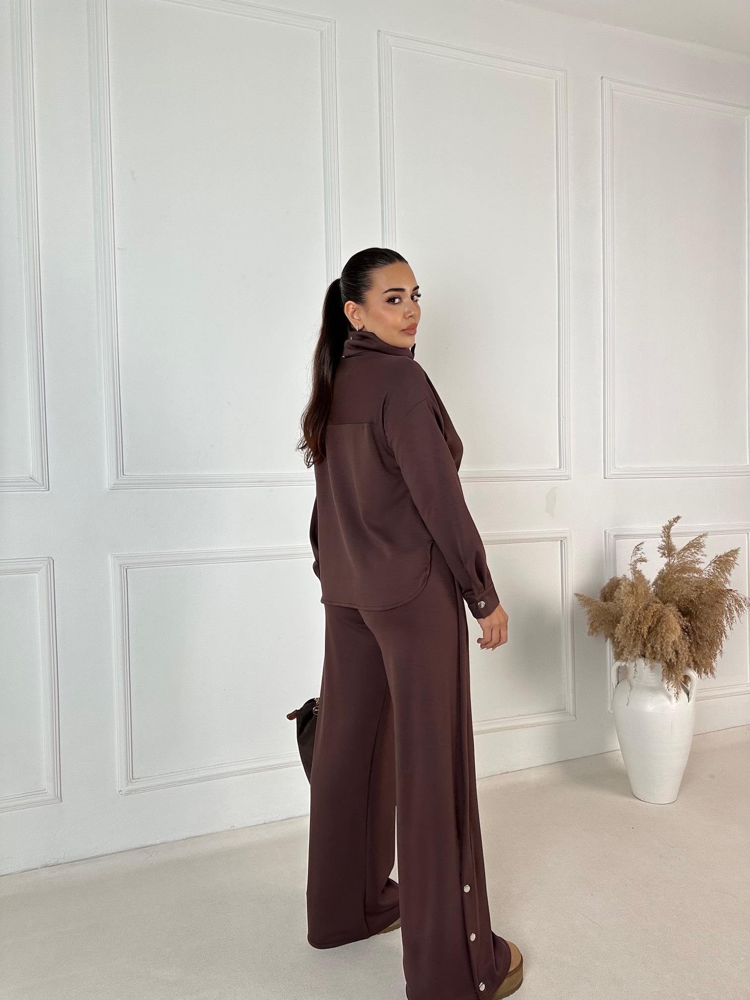 Çift Çıtçıt Detaylı Spor Şık Takım - Kahve