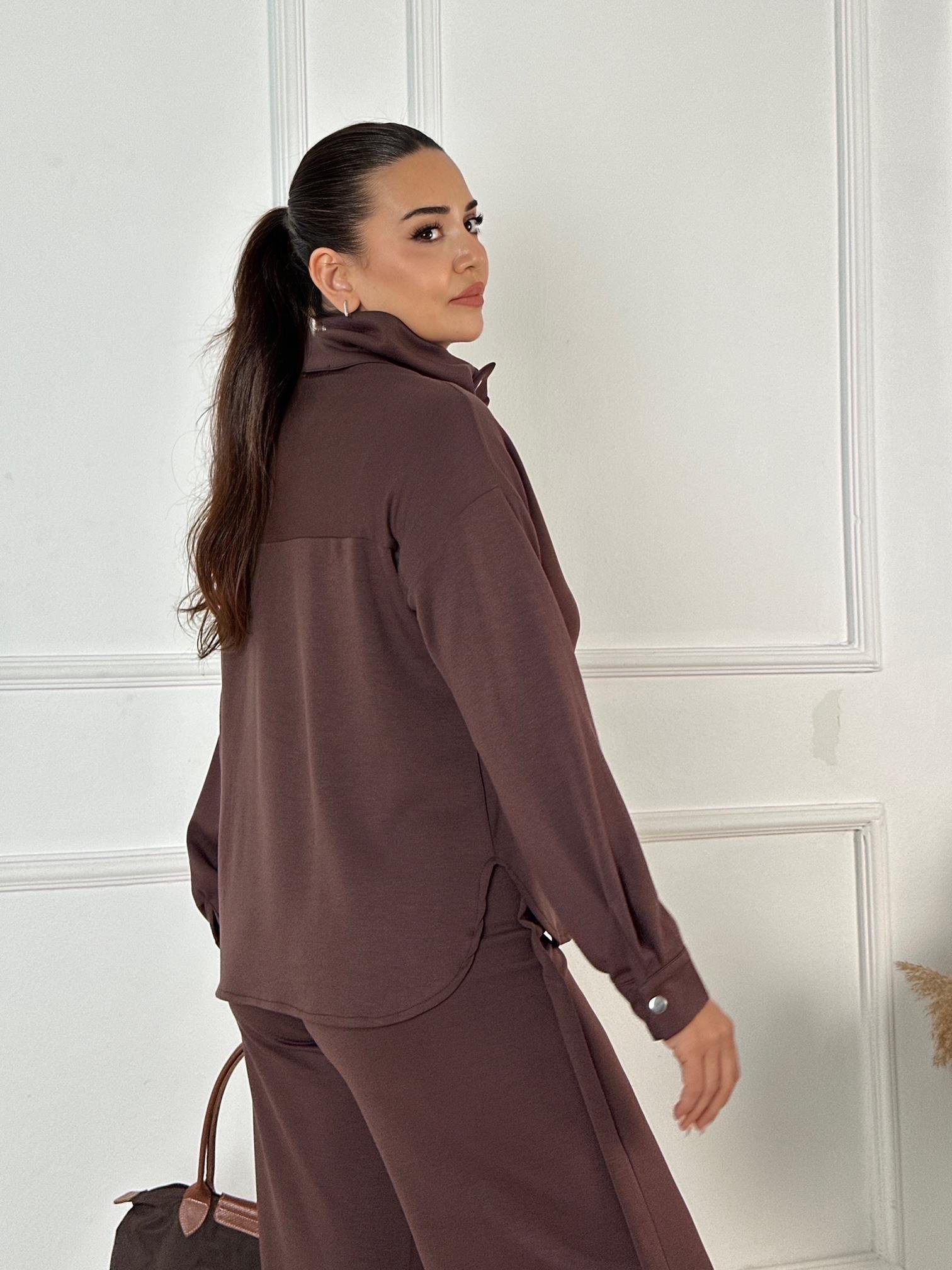 Çift Çıtçıt Detaylı Spor Şık Takım - Kahve