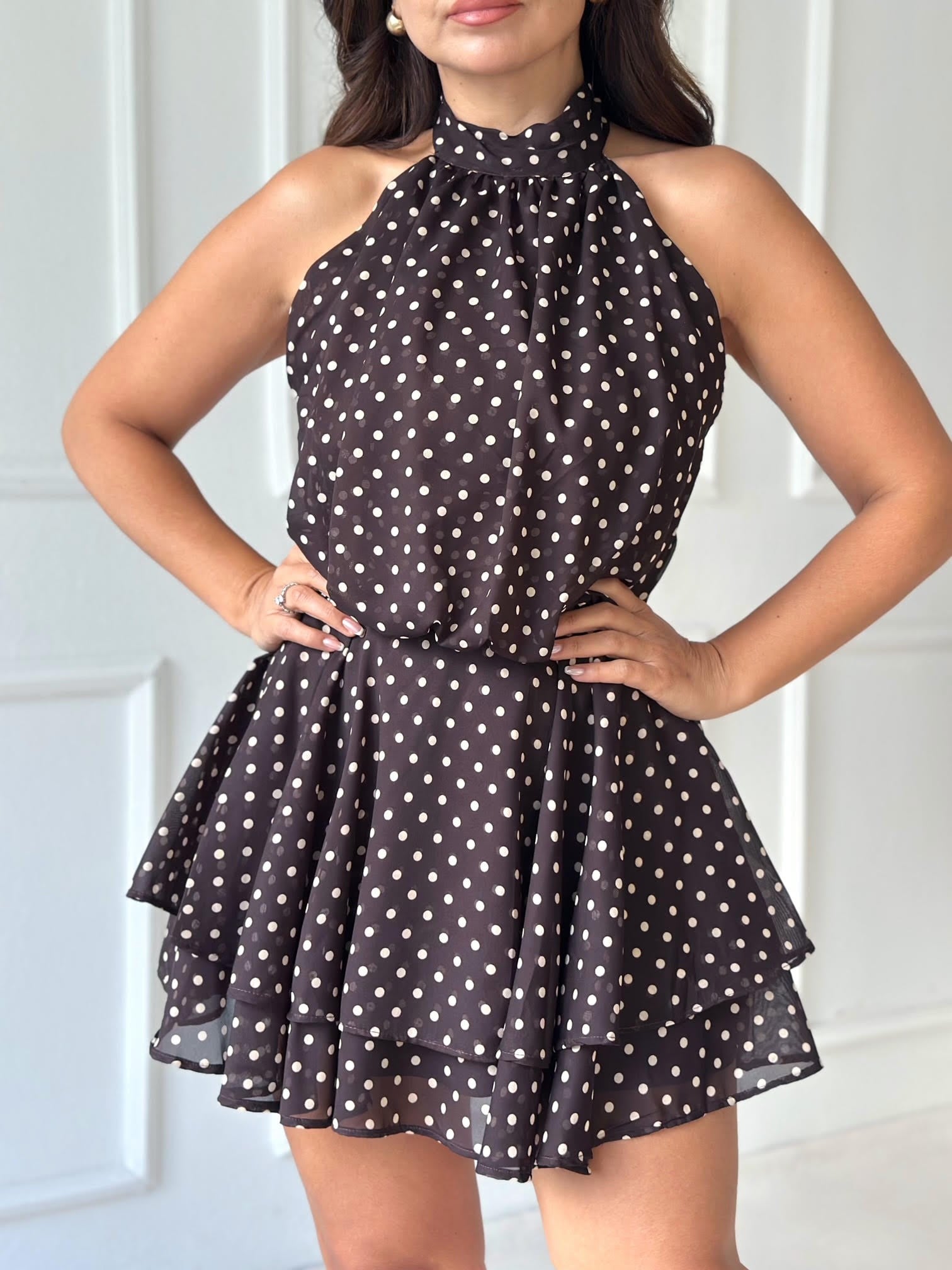 Colette Puantiye Mini Elbise - Kahve