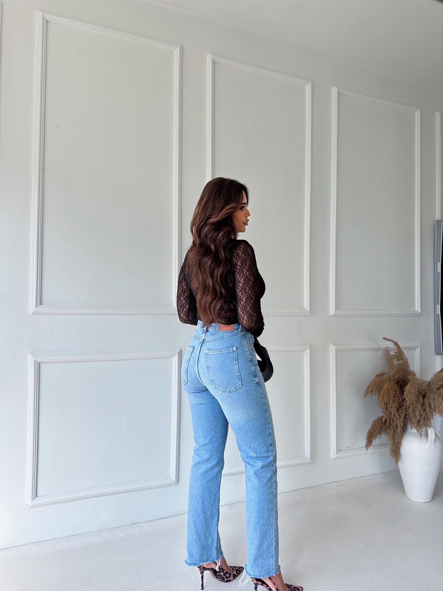 Dantel Transparan Uzun Kol Bluz Kahve | Nora Butik