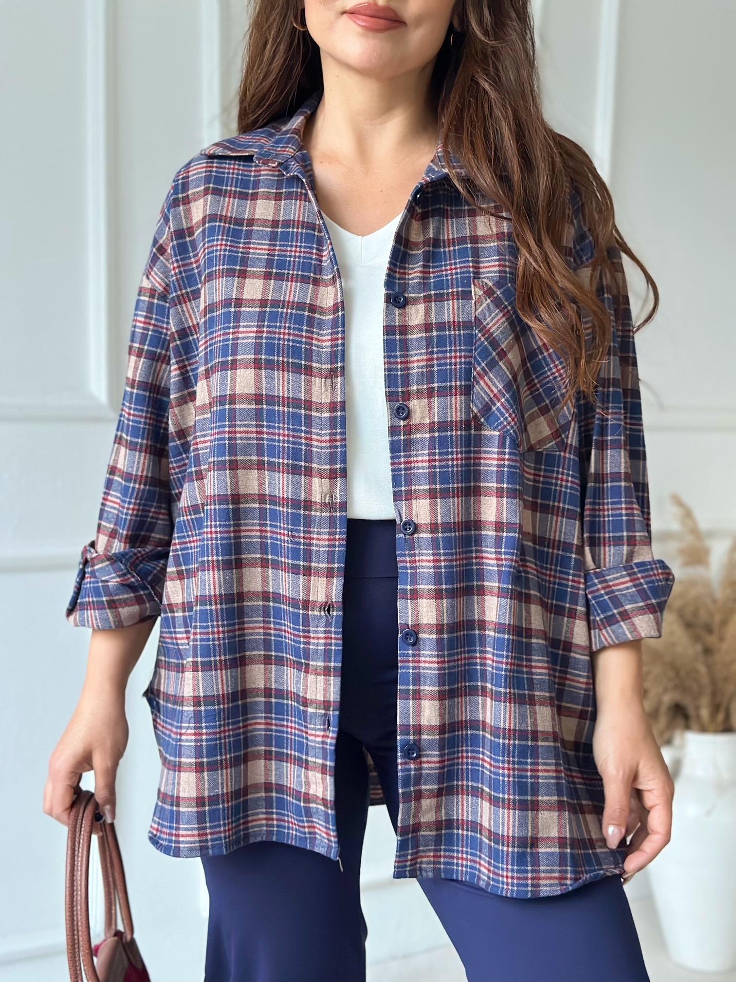 Ekose Oversize Gömlek – Lacivert