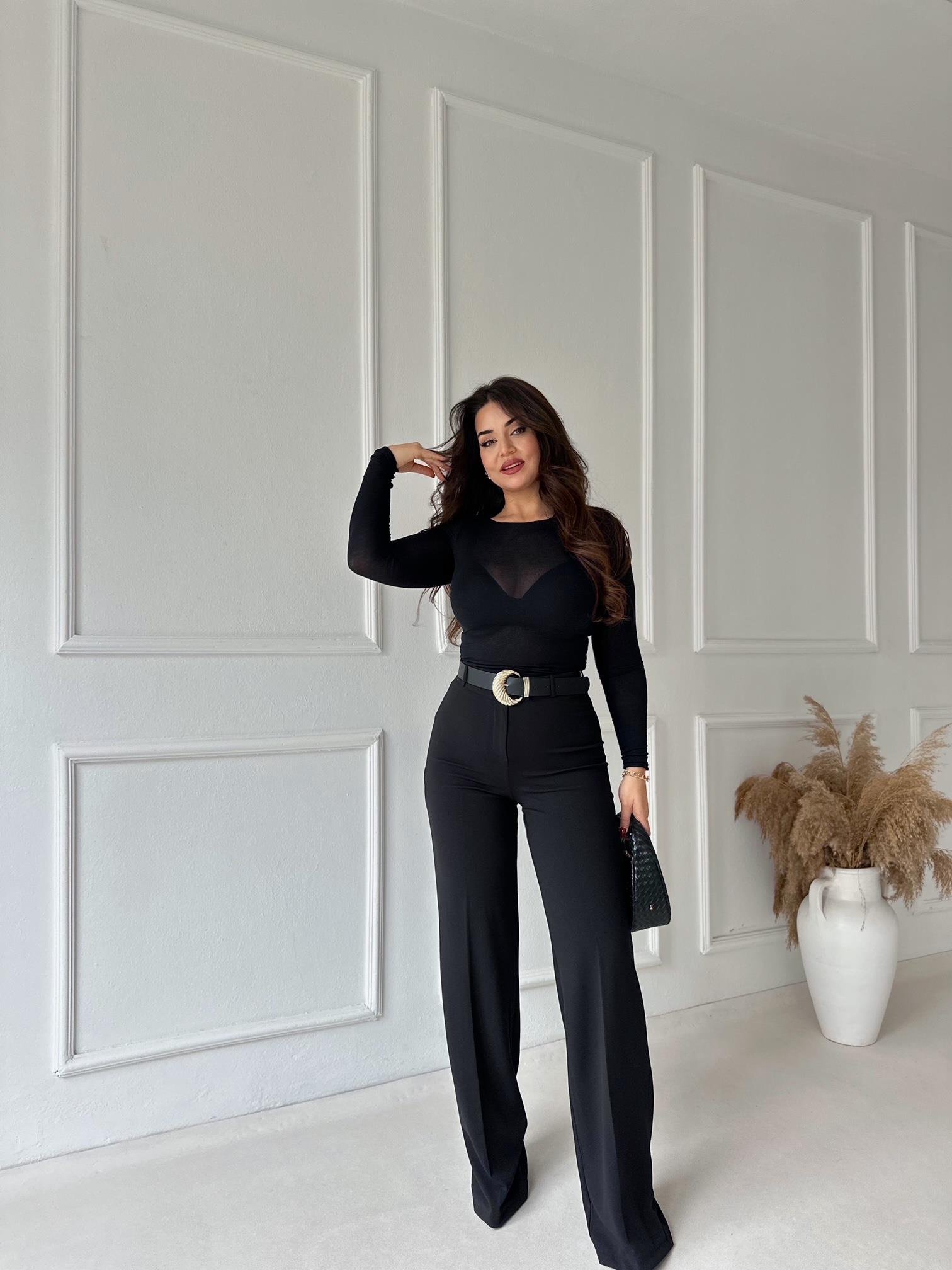 Elegance Gold Tokalı Yüksek Bel Palazzo Pantolon